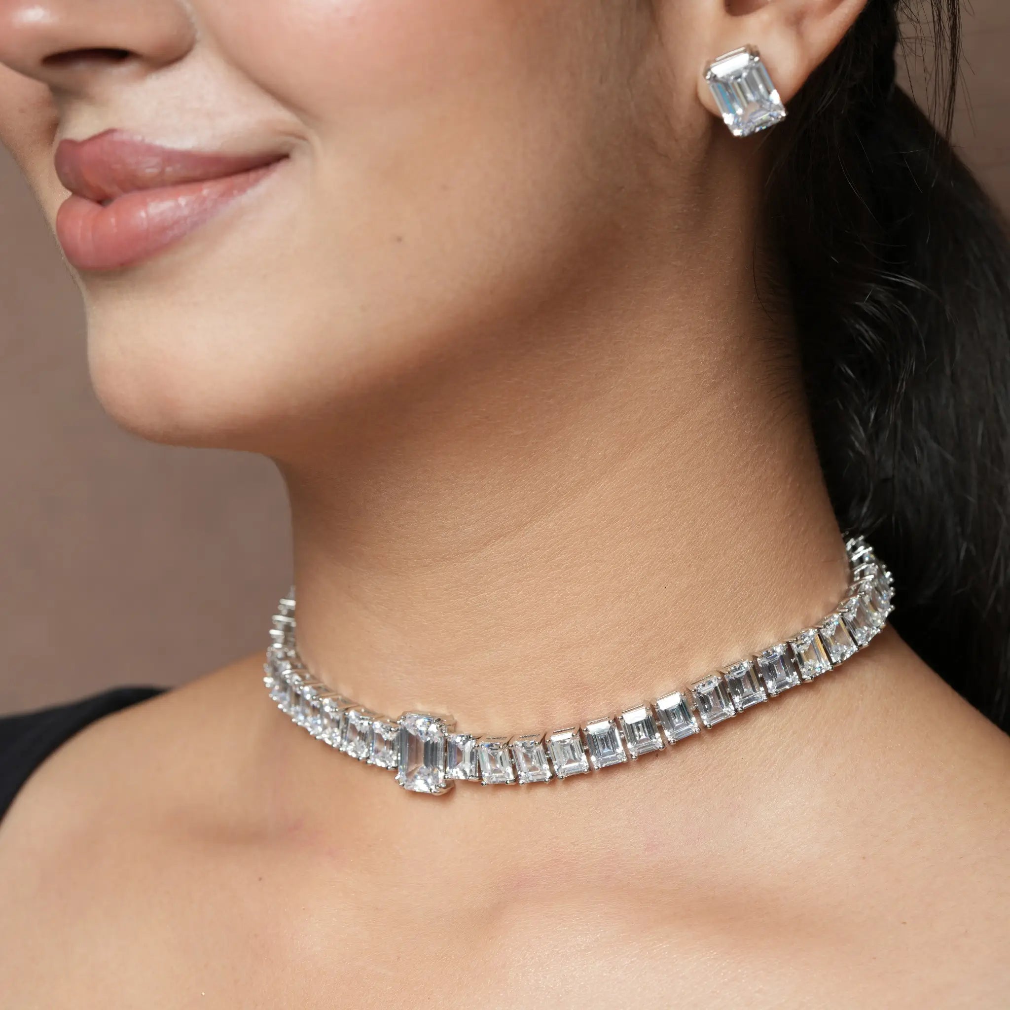 Aliya Silver Baguette Choker Necklace