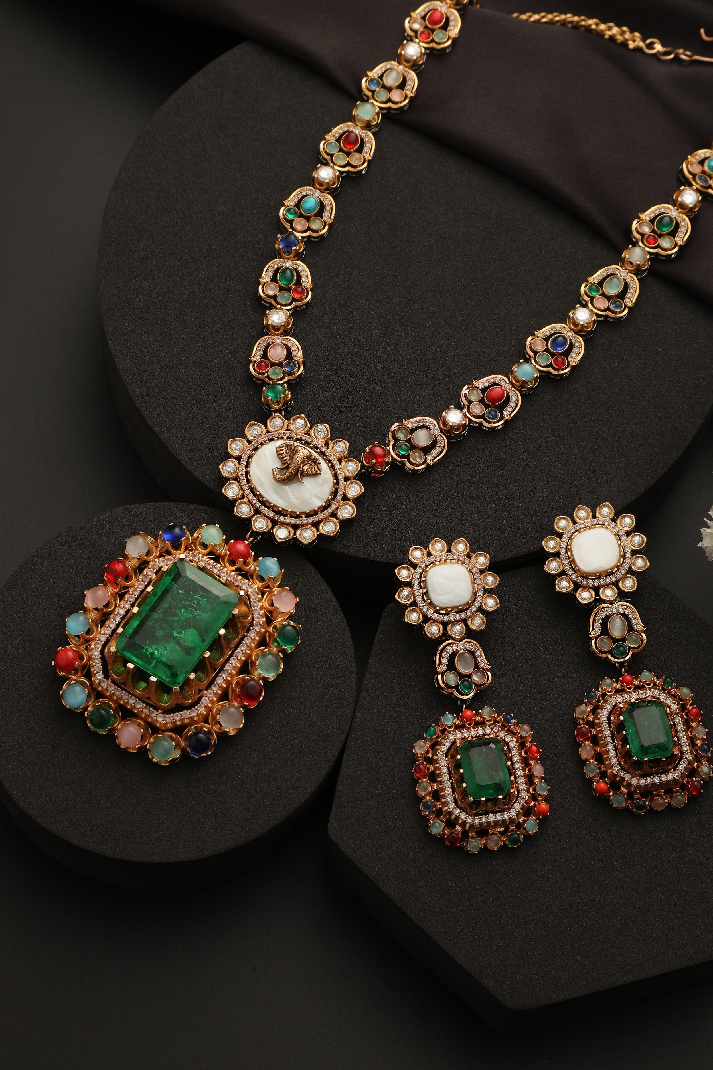 Semiprecious Doublet Mother of Pearl Long Necklace