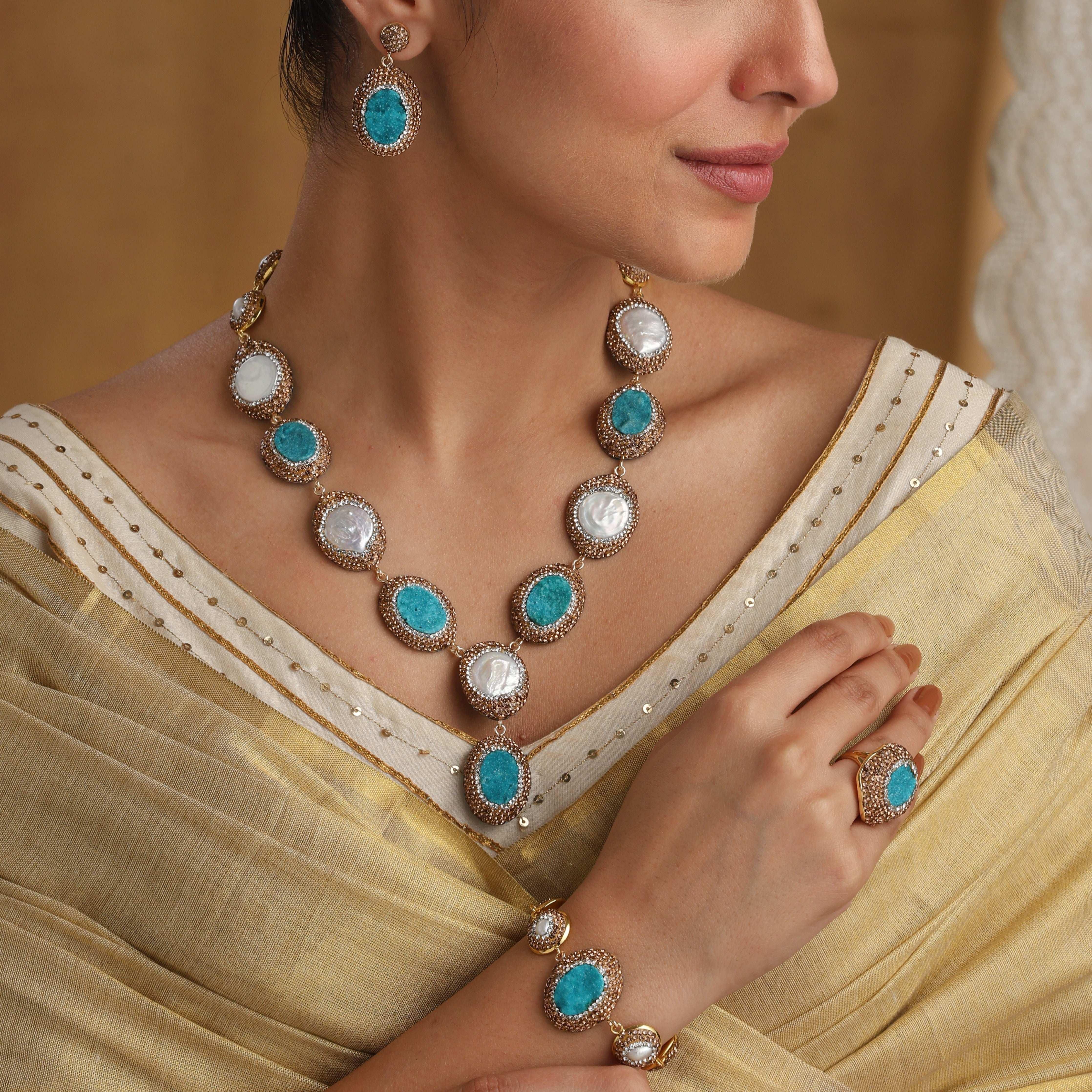 Turquoise Shell Pearl Set