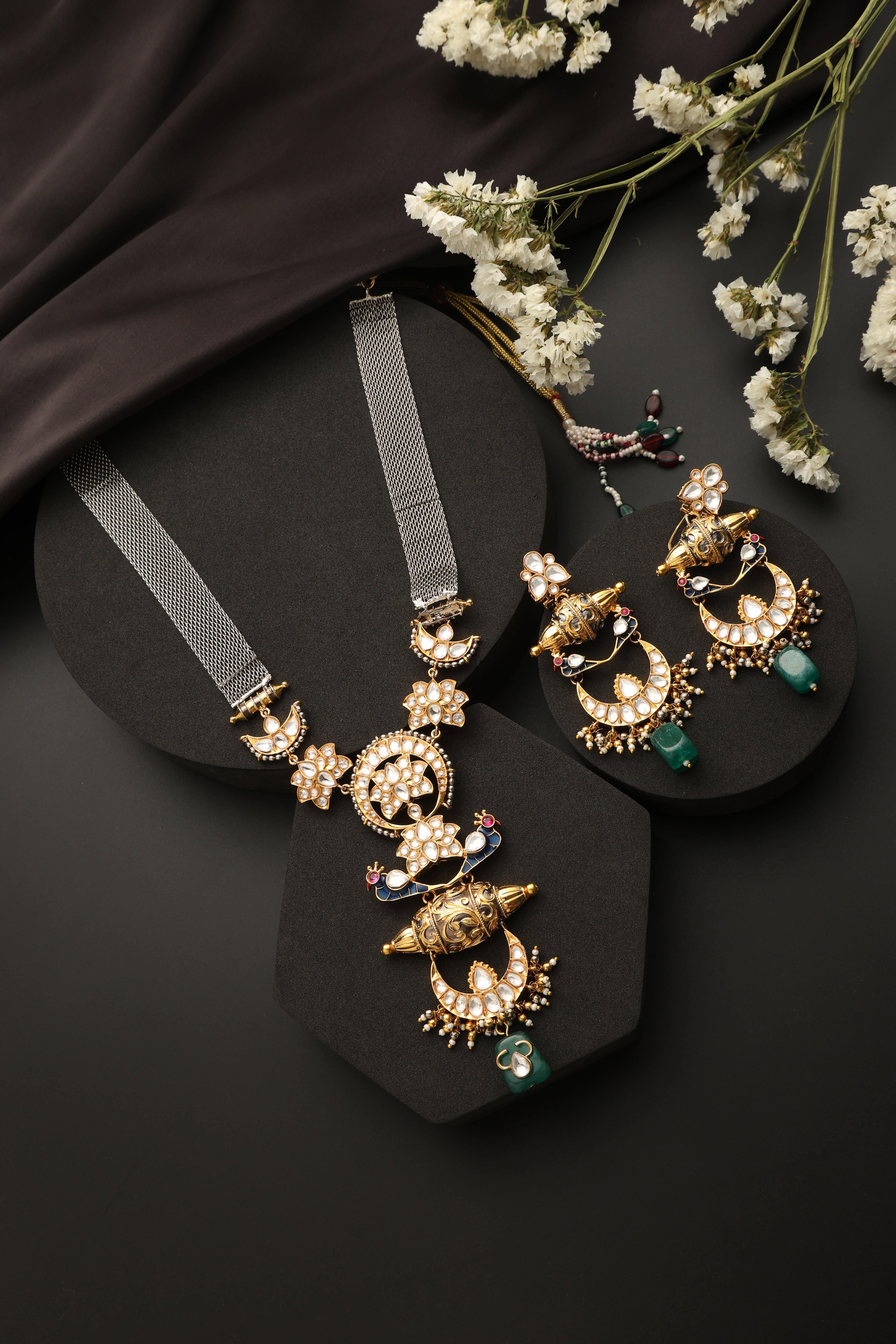 Tia Green Kundan Long Fusion Necklace