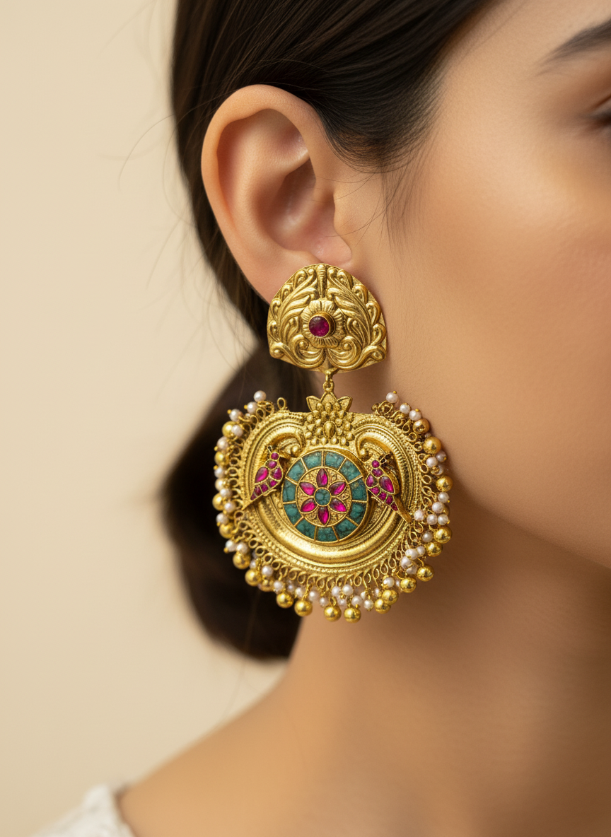 Turquoise Ruby Gold Chandbali