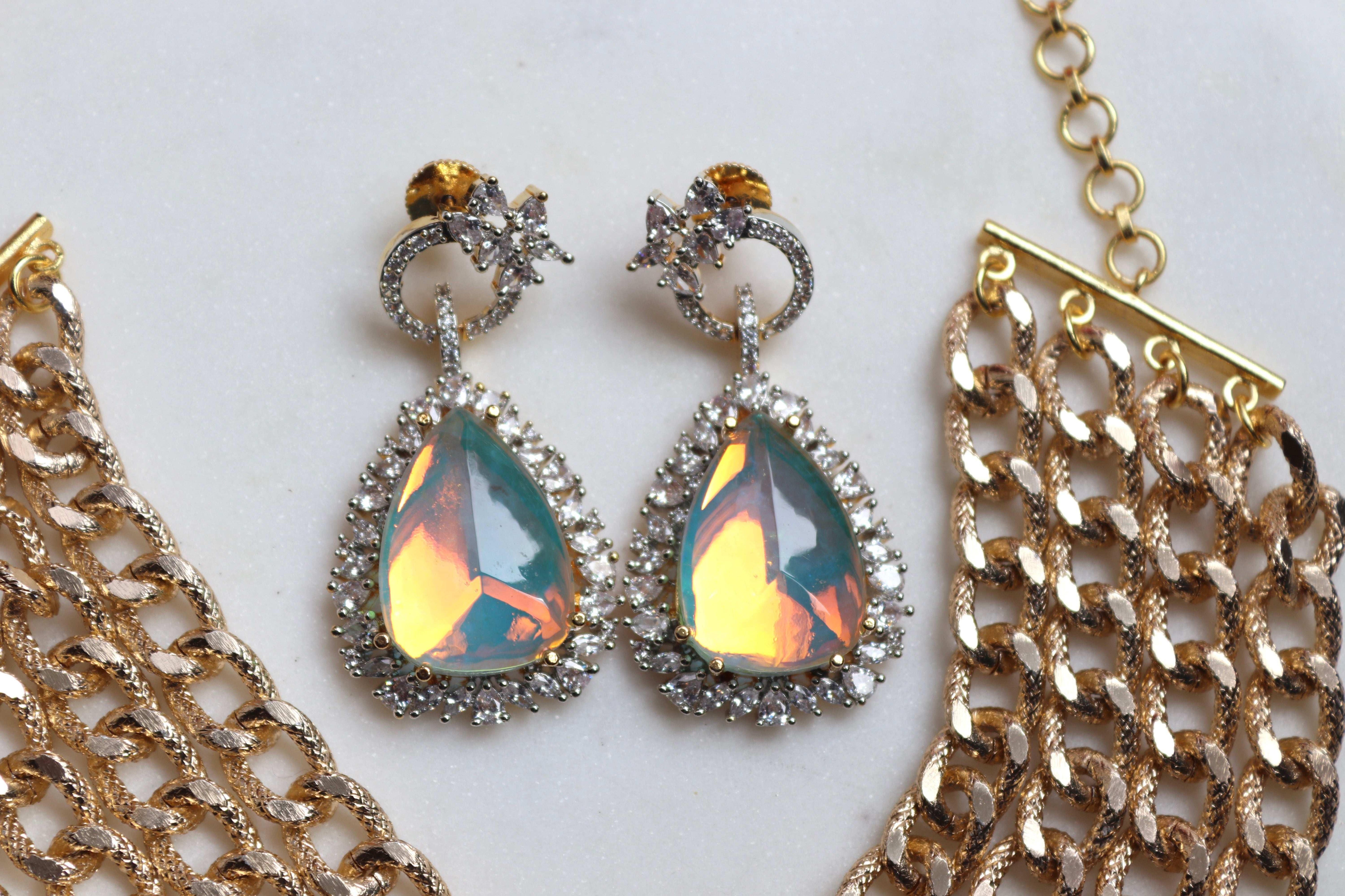 Trisha Fire Stone Gold Chain Set