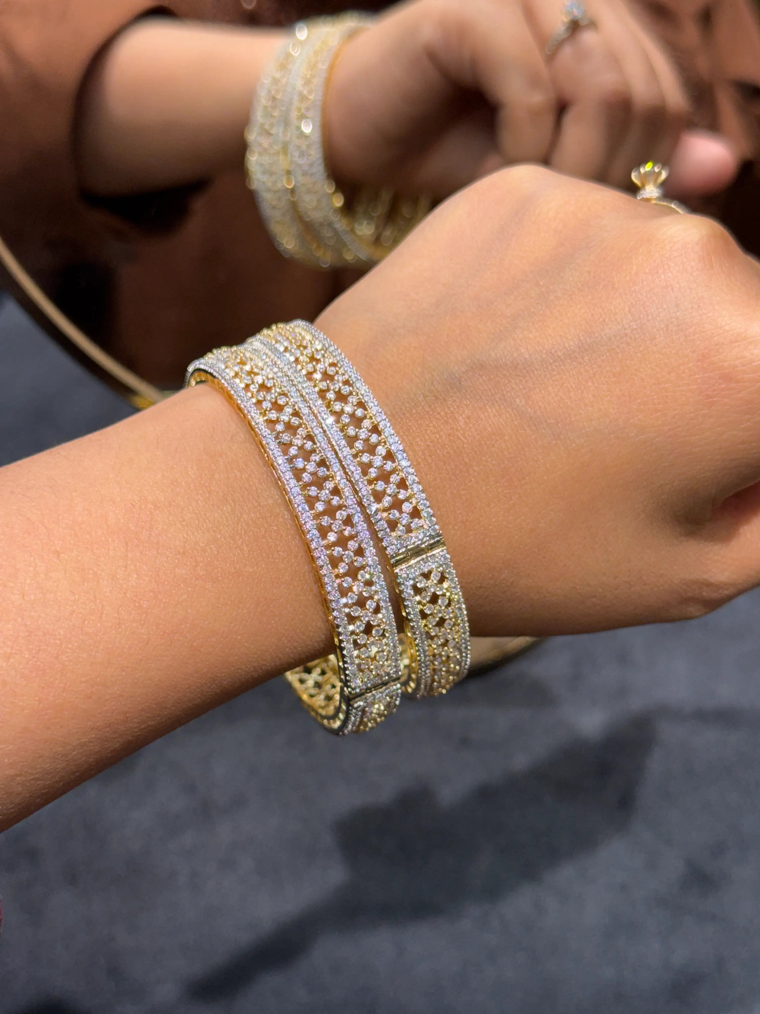 Gold CZ Diamond Bangle Pair Openable