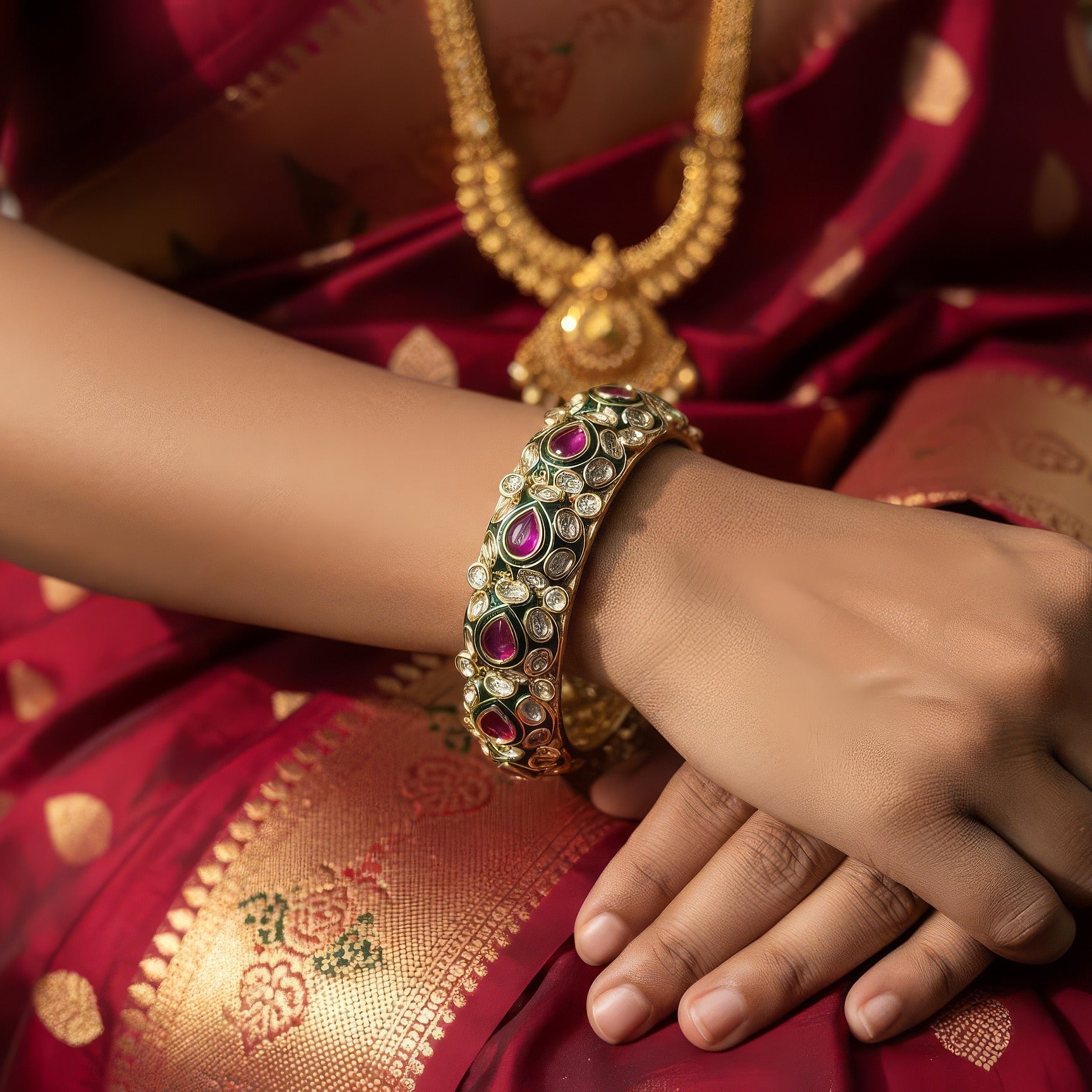 Regal Ruby & Polki Kundan Bangles with Enamel Detailing
