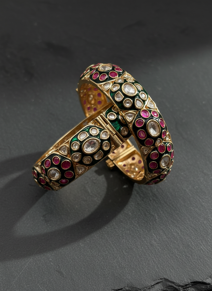 Ruby Green Uncut Polki Kadas