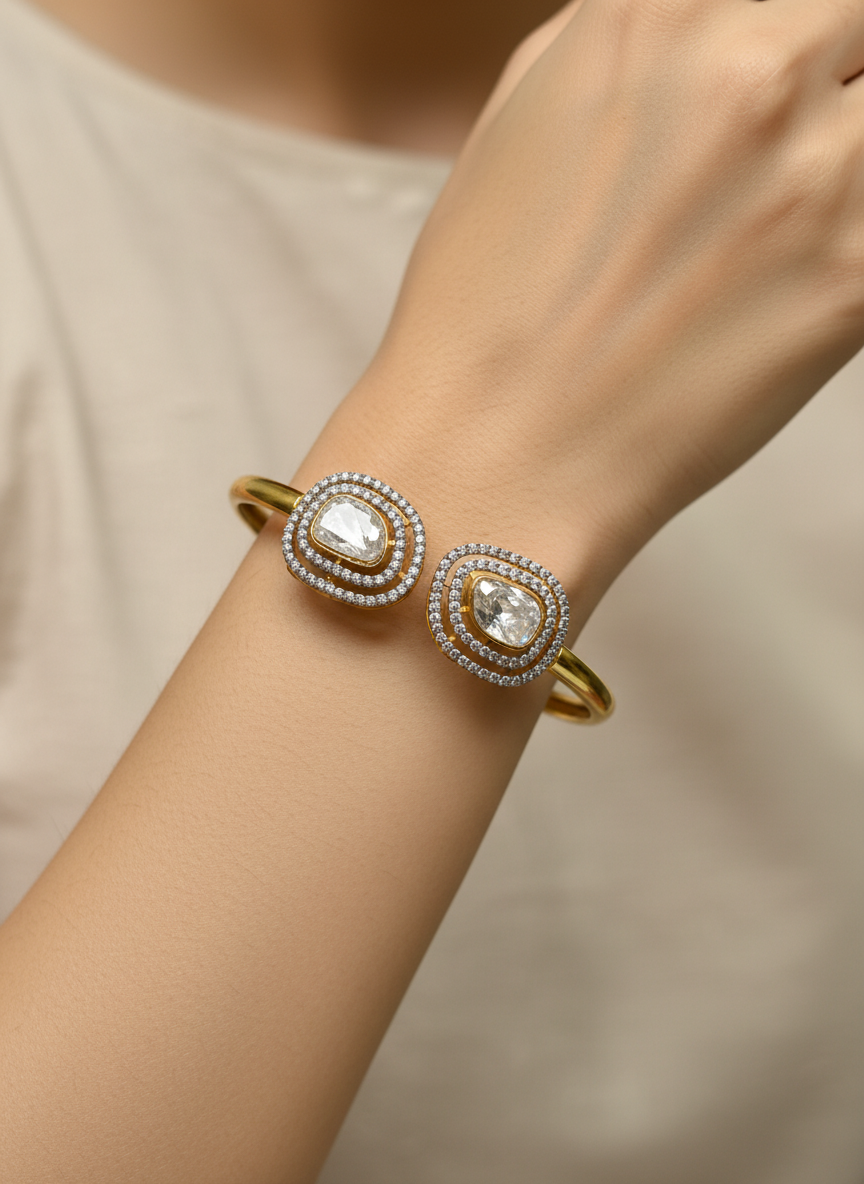 Mossonite CZ Gold Cuff Bracelet