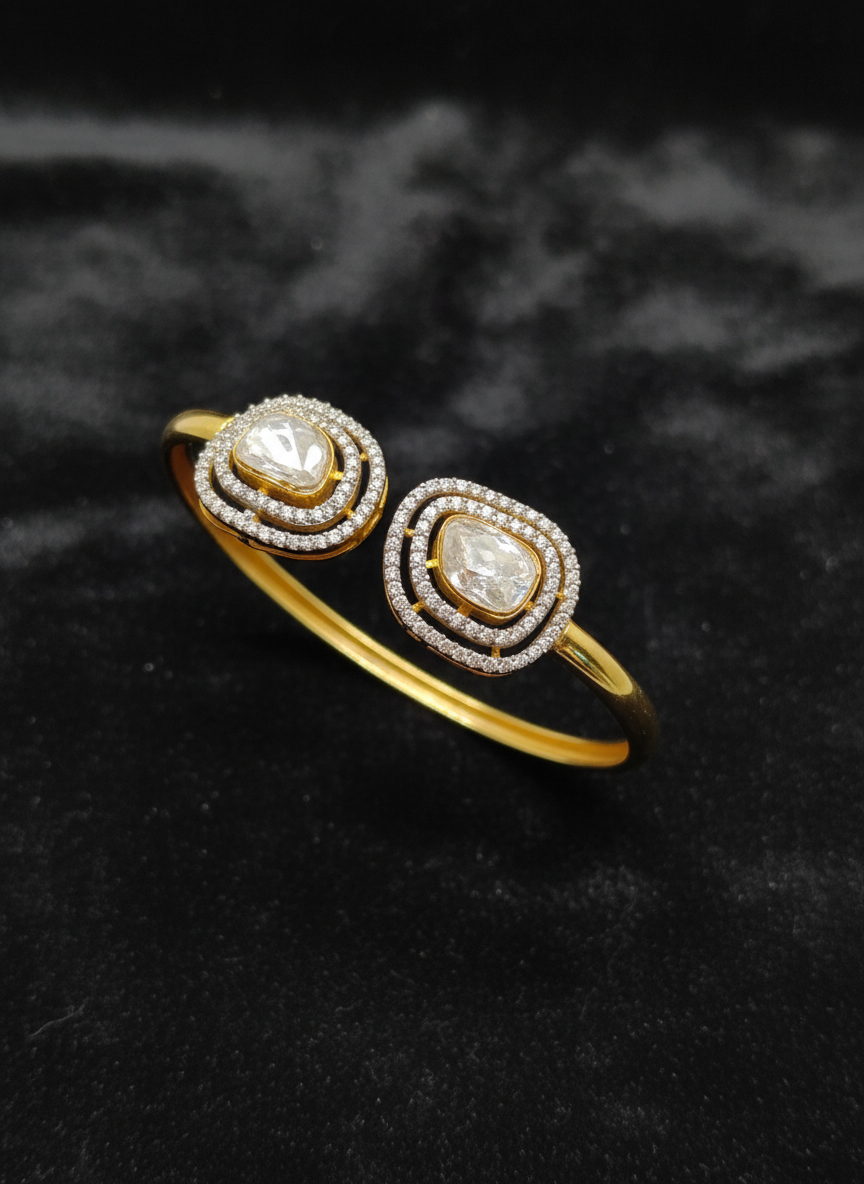 Mossonite CZ Gold Cuff Bracelet
