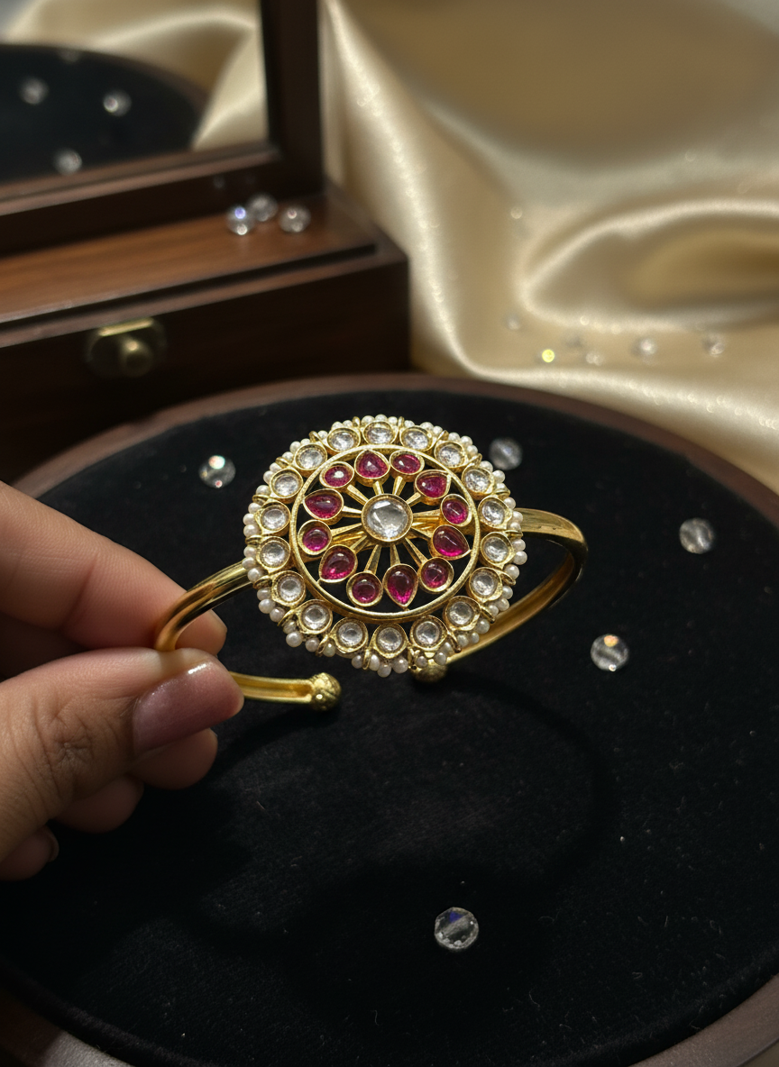 Devika Ruby Kundan Openable Bangle – Gold Plated