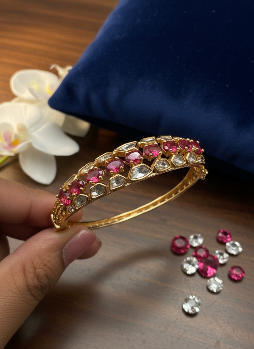 Tiya Ruby Kundan Bracelet  2.4 Inches