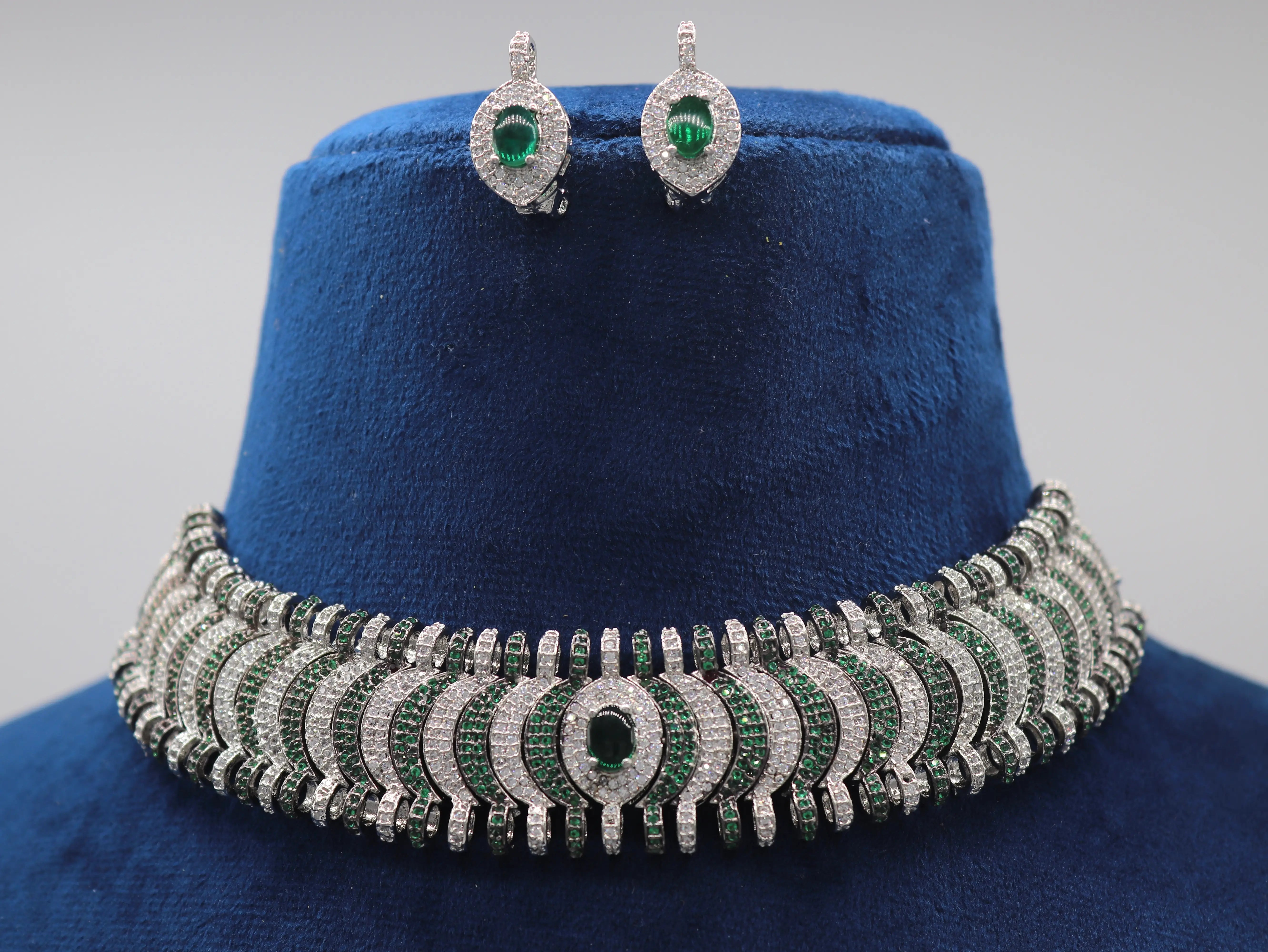 Astrid Emerald Pavé CZ Diamond Choker Set in Silver Rhodium