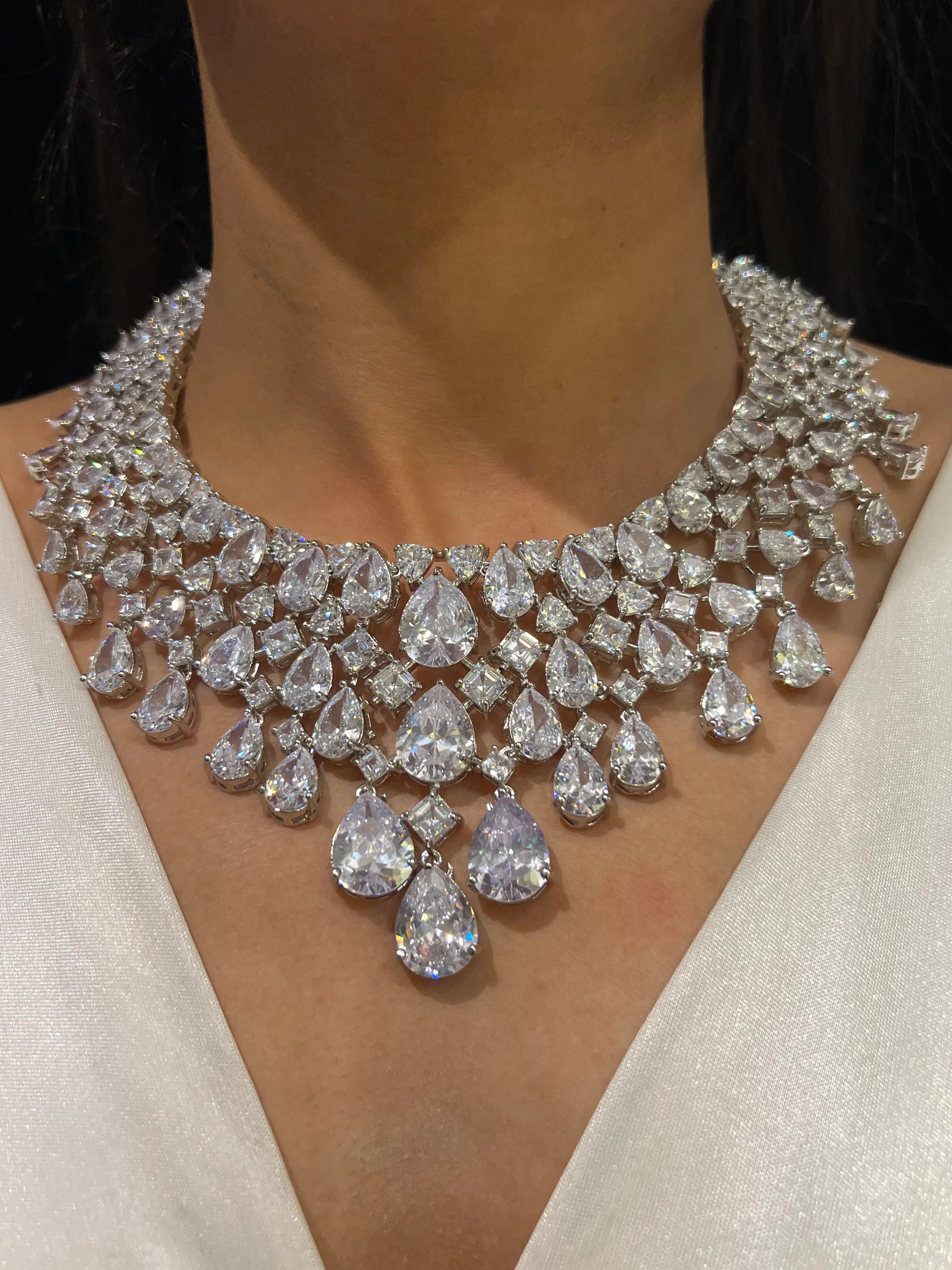 Kim Silver Glam Statement Necklace Set