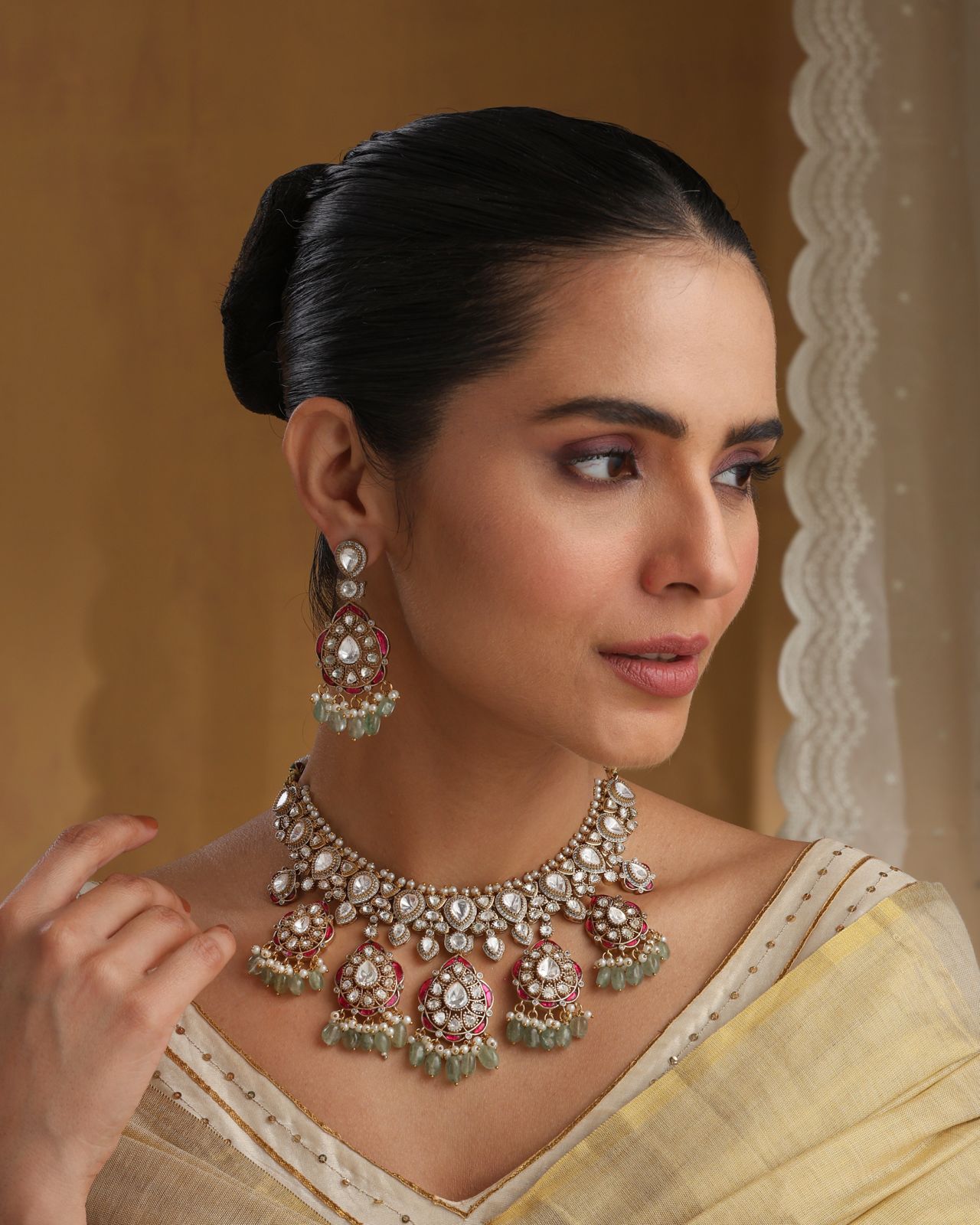 Zarina Kundan Royale Choker Necklace Set with Matching Earrings – Bridal Jewelry