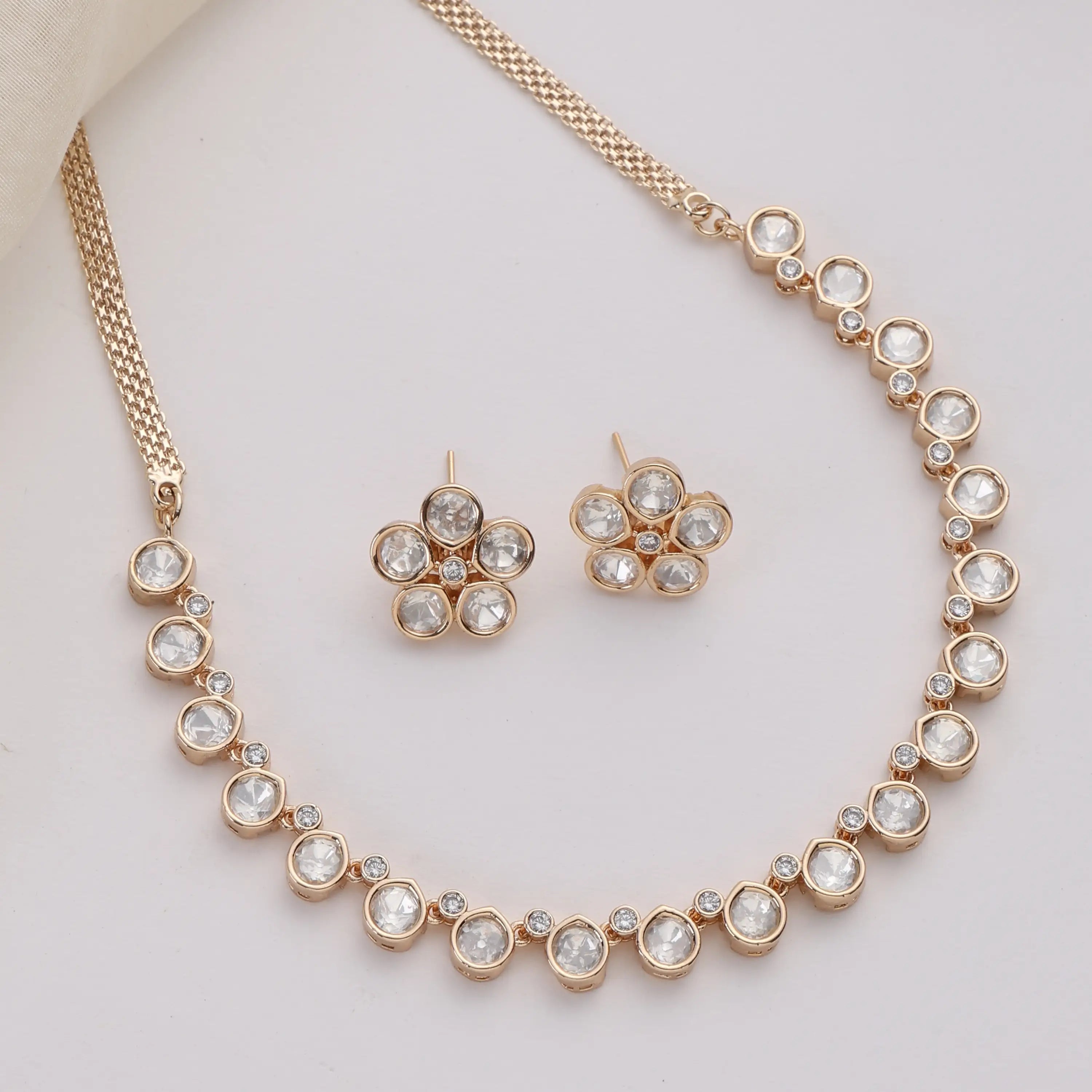 Ria Mozonite Delicate Minimalist Necklace Set with Stud Earrings