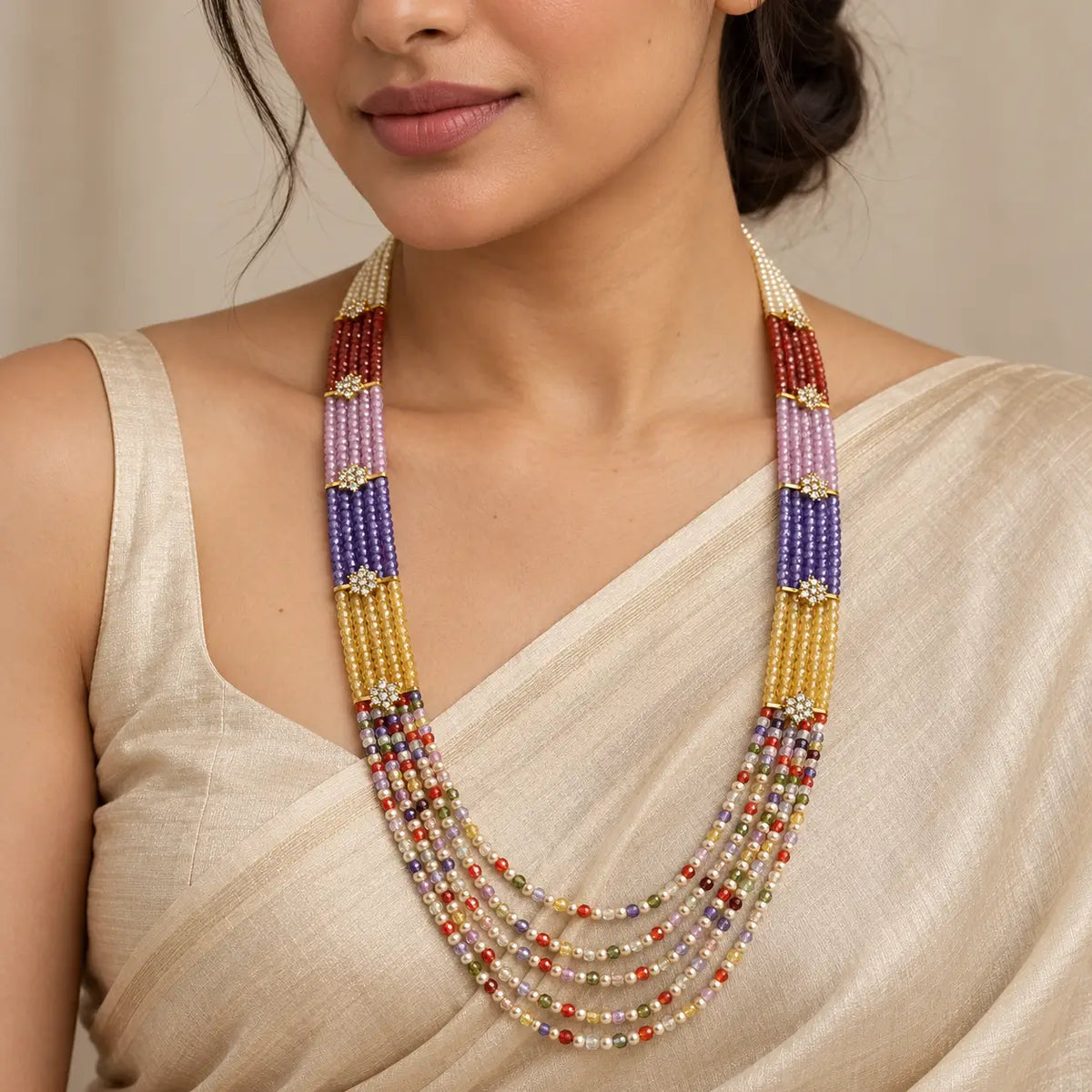 Aarika MultiColored Pearl Bead Layered Long Necklace