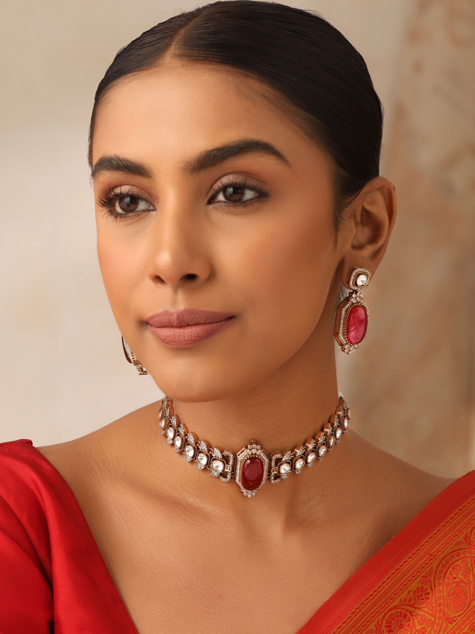 Aarohi Ruby Mossonite Choker Set