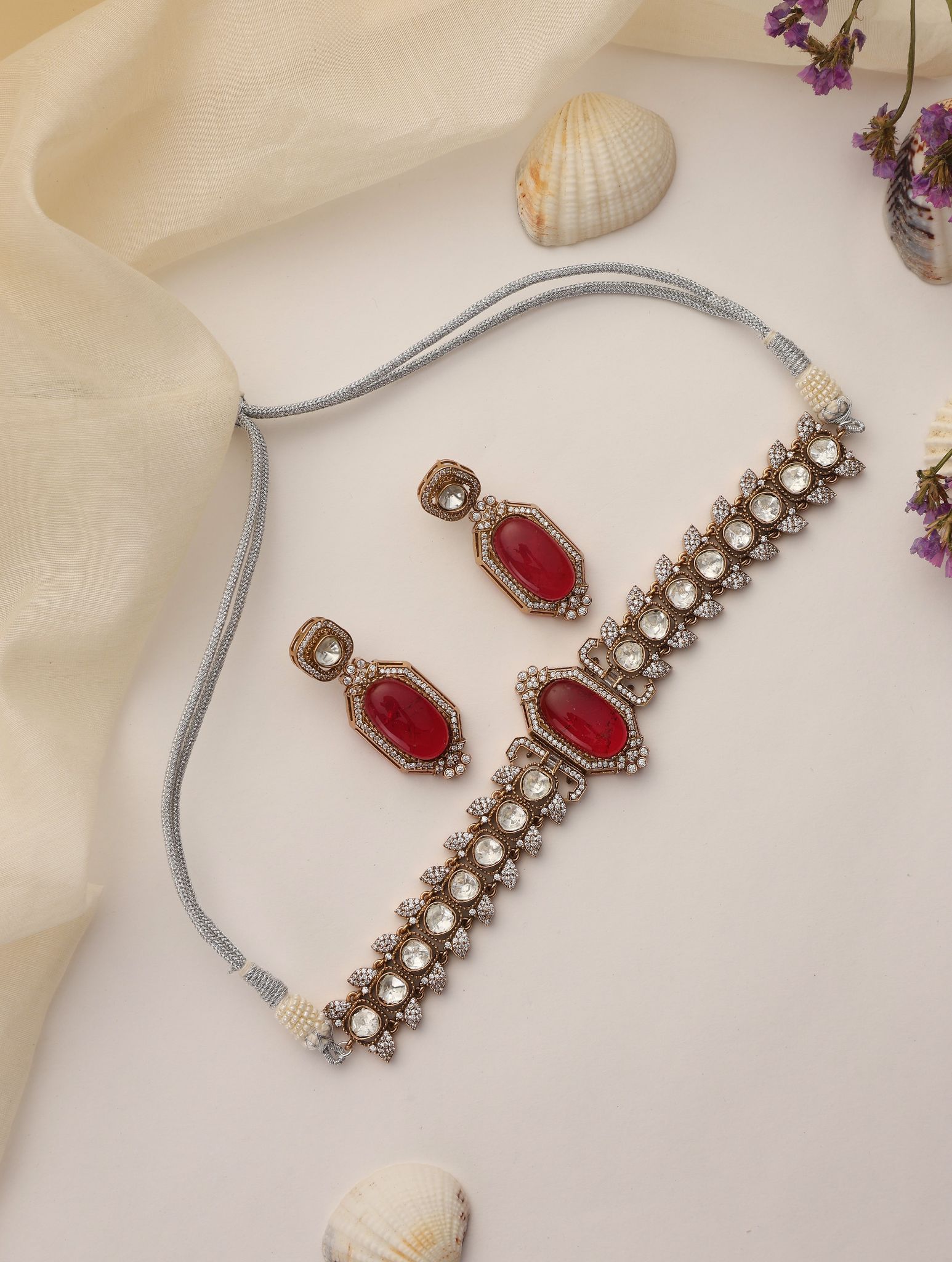 Aarohi Ruby Mossonite Choker Set