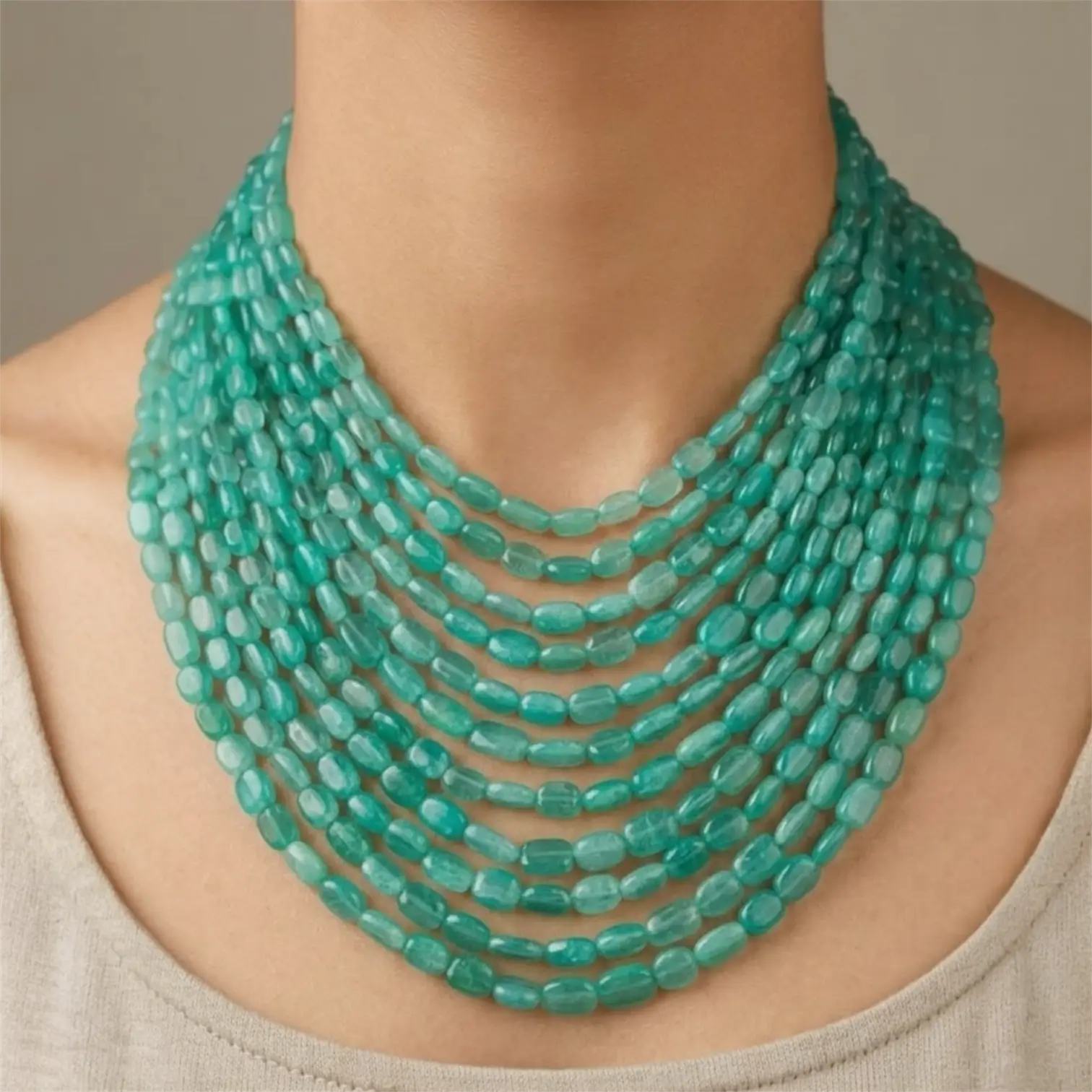 Aurora Multi-Layer Green Onyx Beaded Statement Necklace