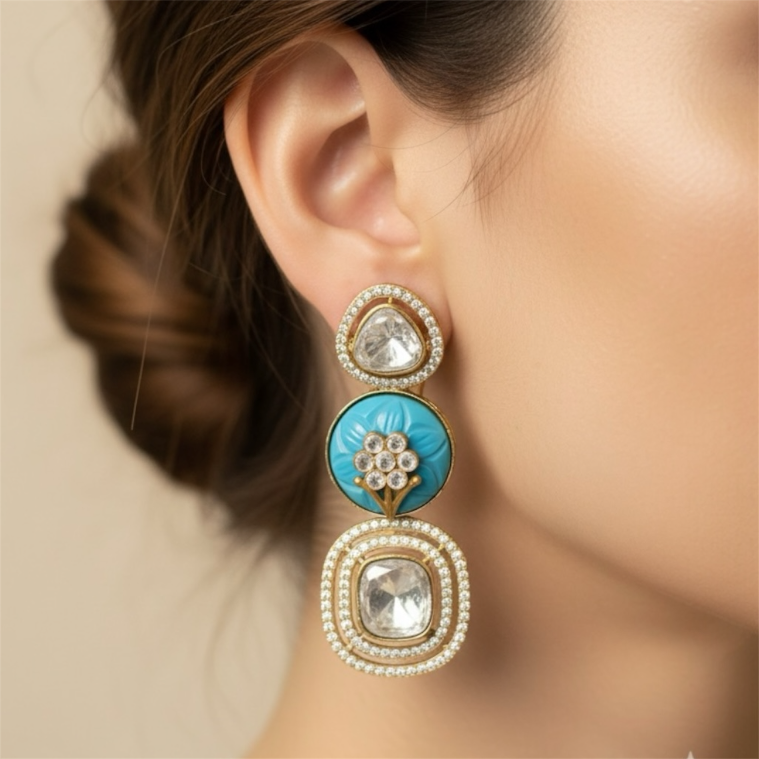 Antique Turquoise Kundan Earrings