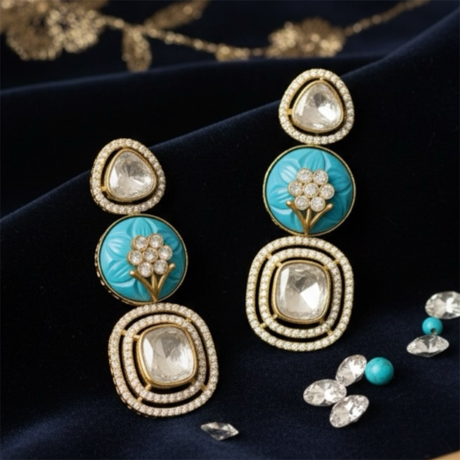 Antique Turquoise Kundan Earrings