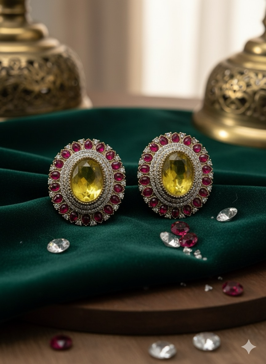 Mira Topaz Doublet Ruby Statement Stud Earrings – Gold Finish