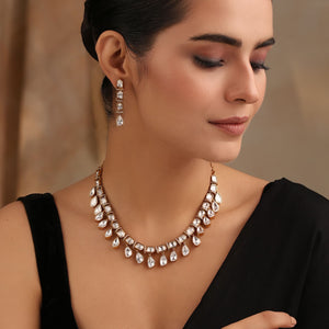 Uncut Polki Antique Necklace with Earrings front view