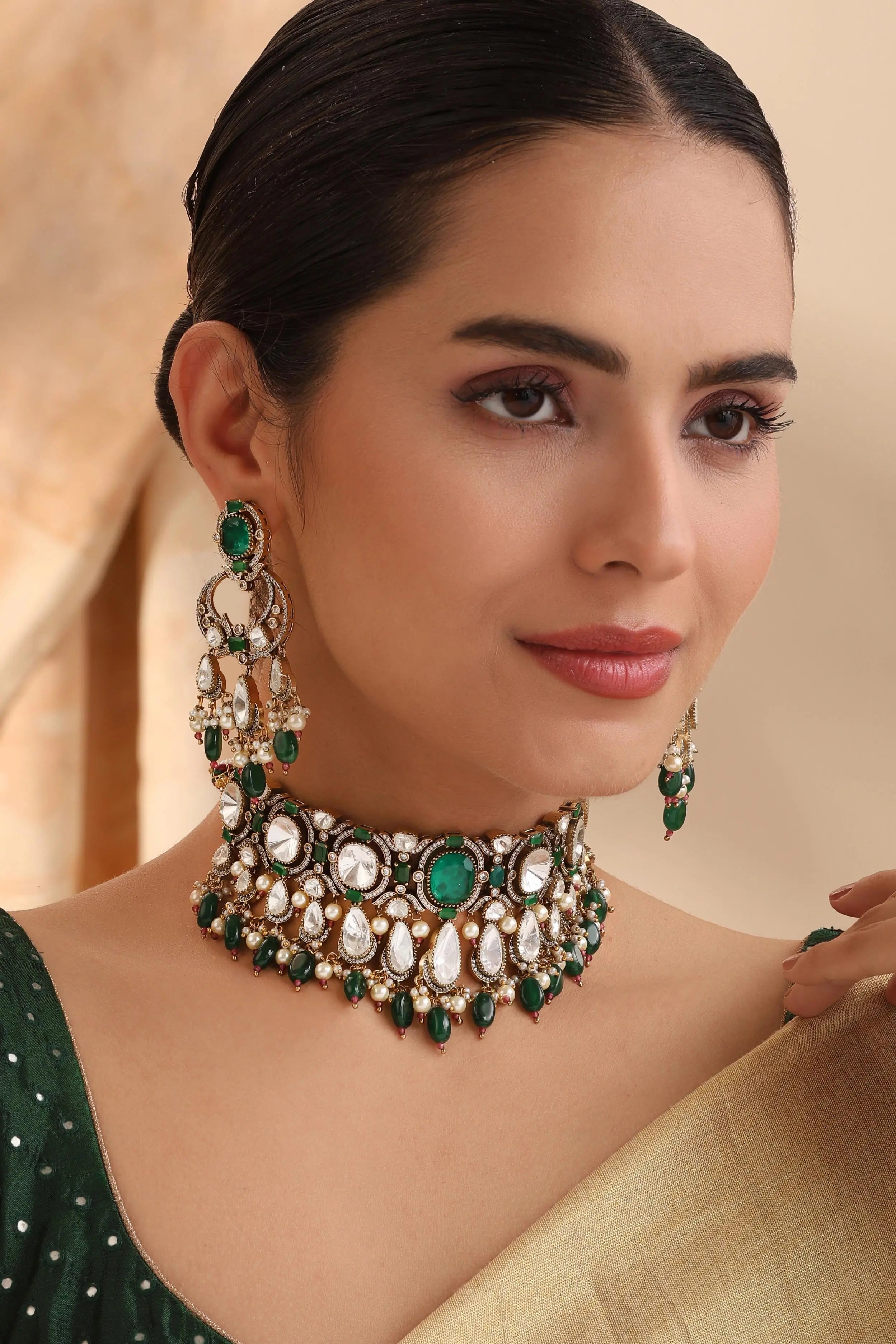 Elira Emerald Kundan Choker Set