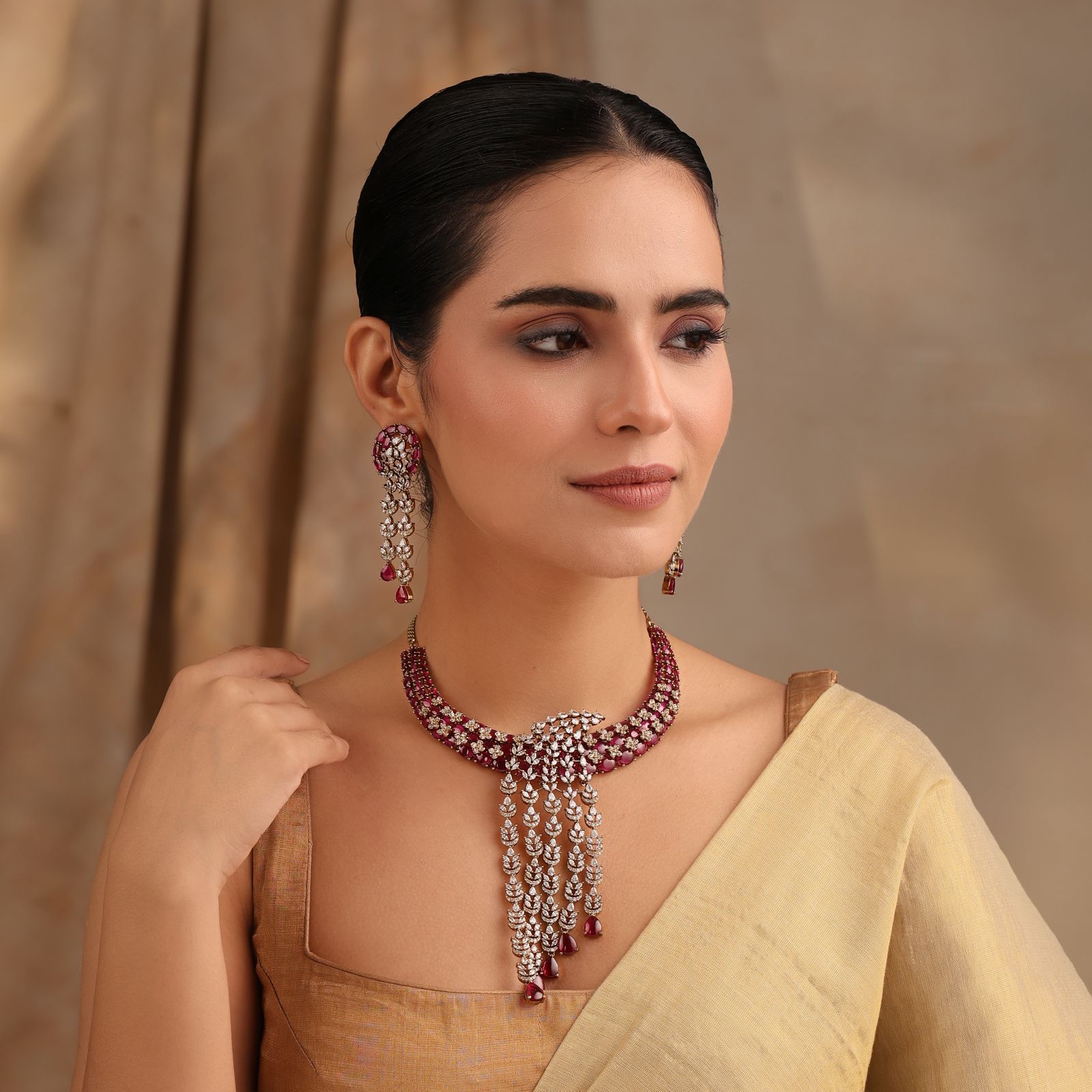 Gulnaar Ruby Cascade Necklace Set