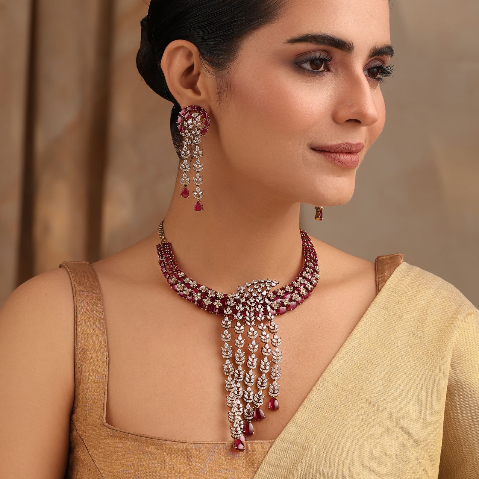 Gulnaar Ruby Cascade Necklace Set