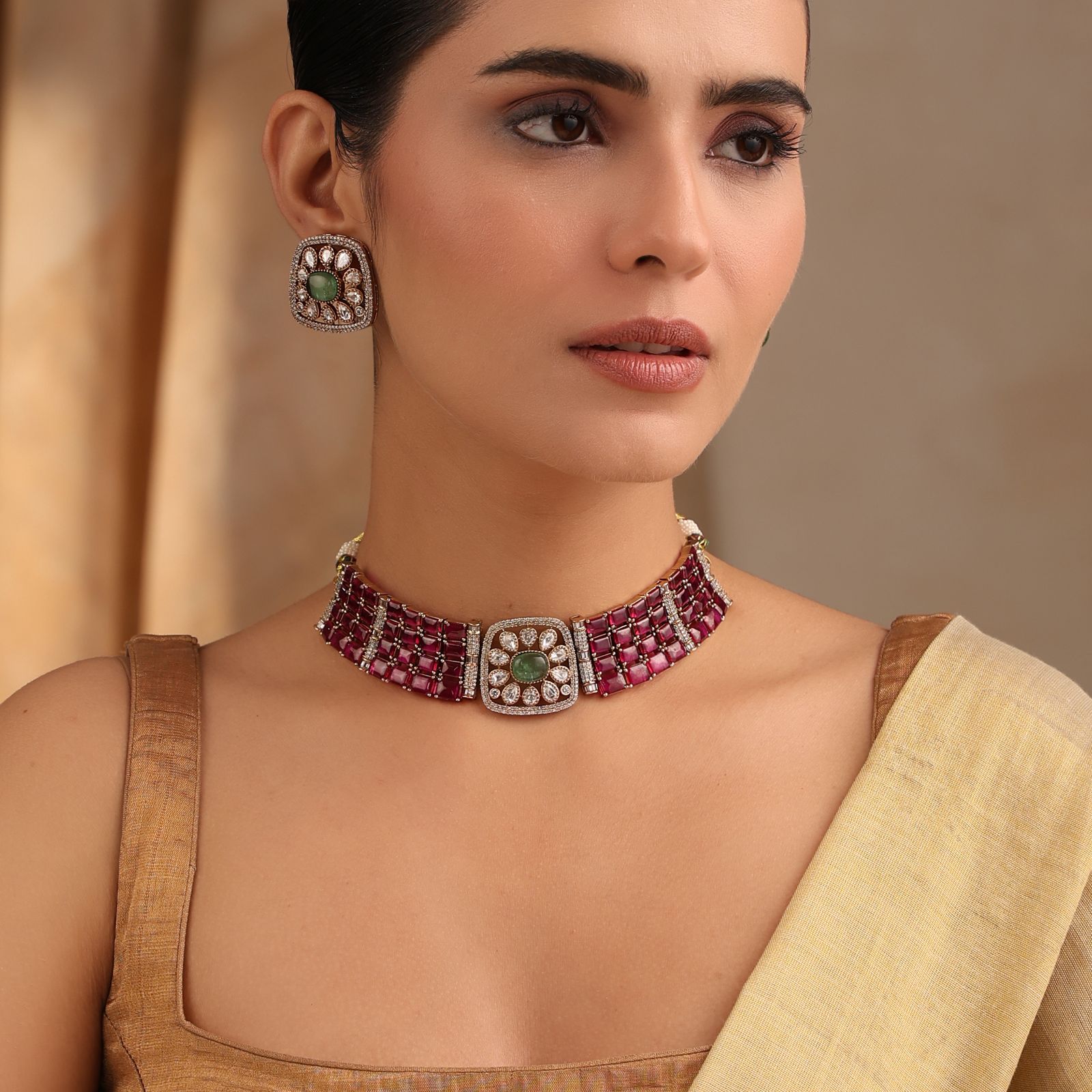 Saanvi Multicolor Kundan Choker Set with Earrings