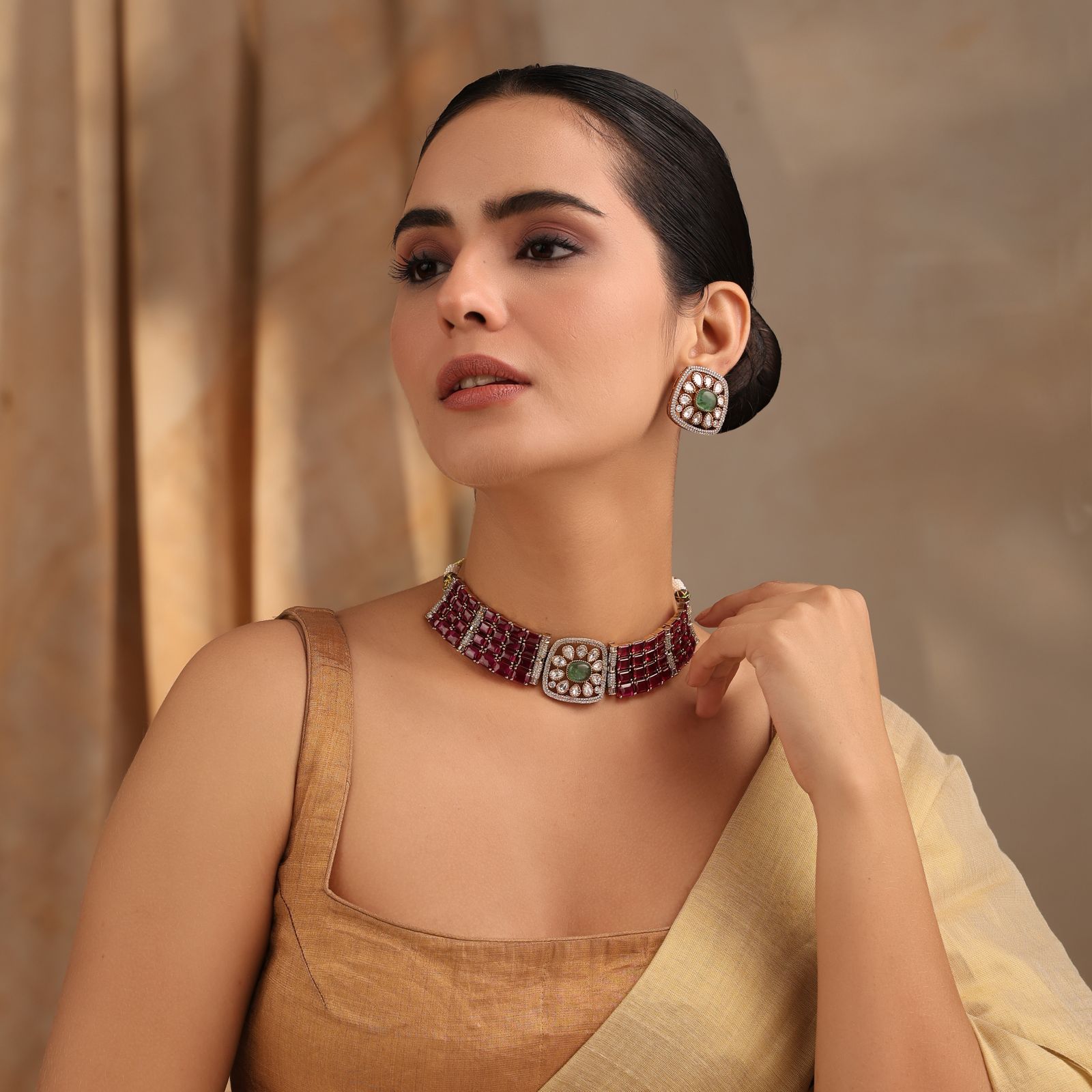 Saanvi Multicolor Kundan Choker Set with Earrings