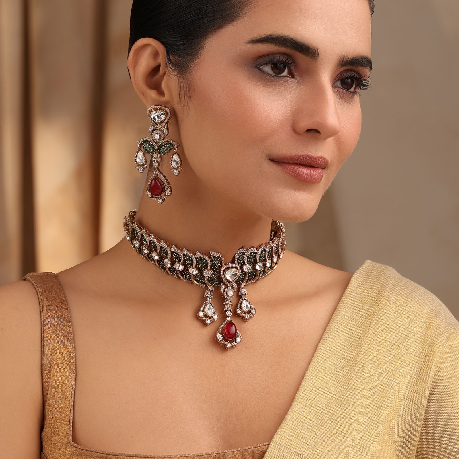 Arista Ruby Choker Set with Matching Earrings