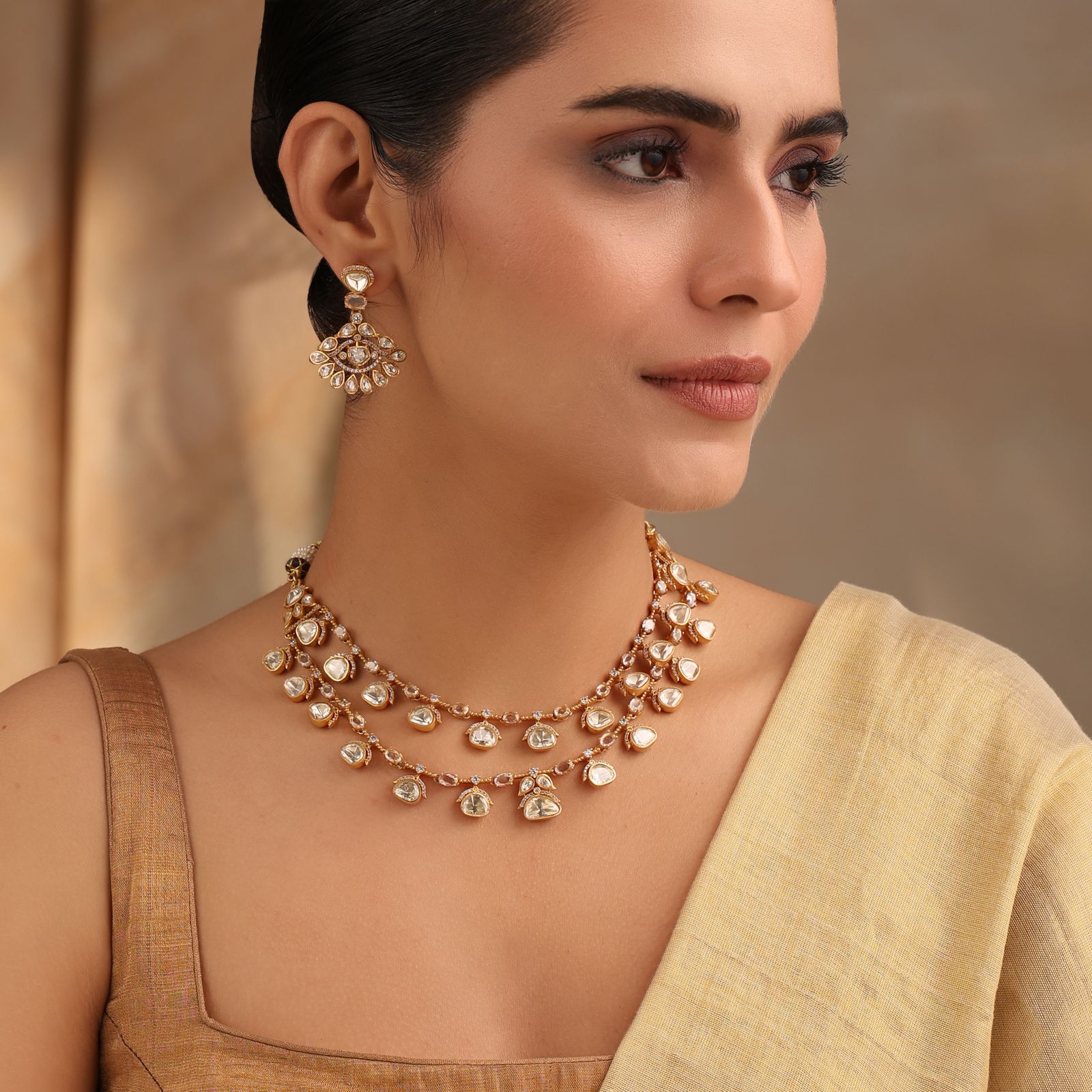 Two-Layer Mossonite Necklace Set with Matching Earrings