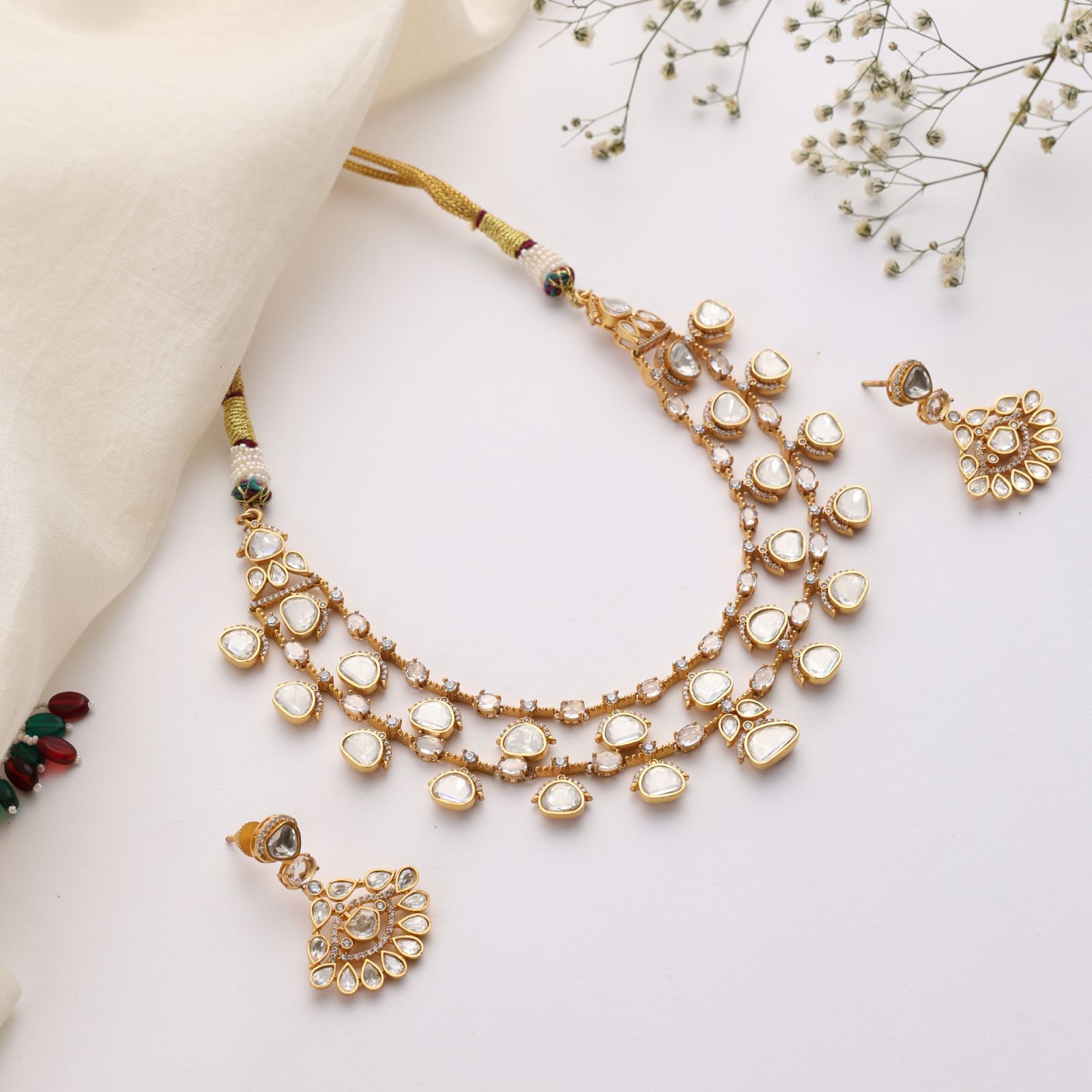 Two-Layer Mossonite Necklace Set with Matching Earrings