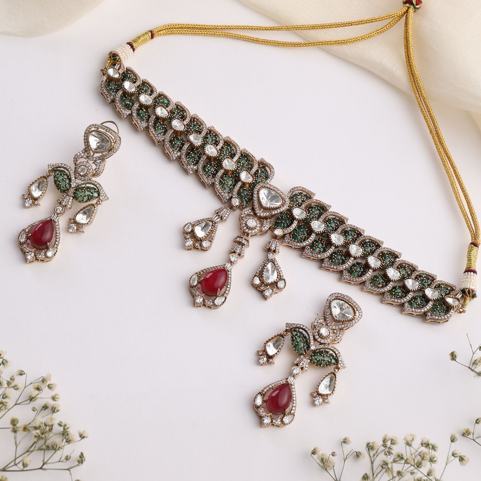 Arista Ruby Choker Set with Matching Earrings