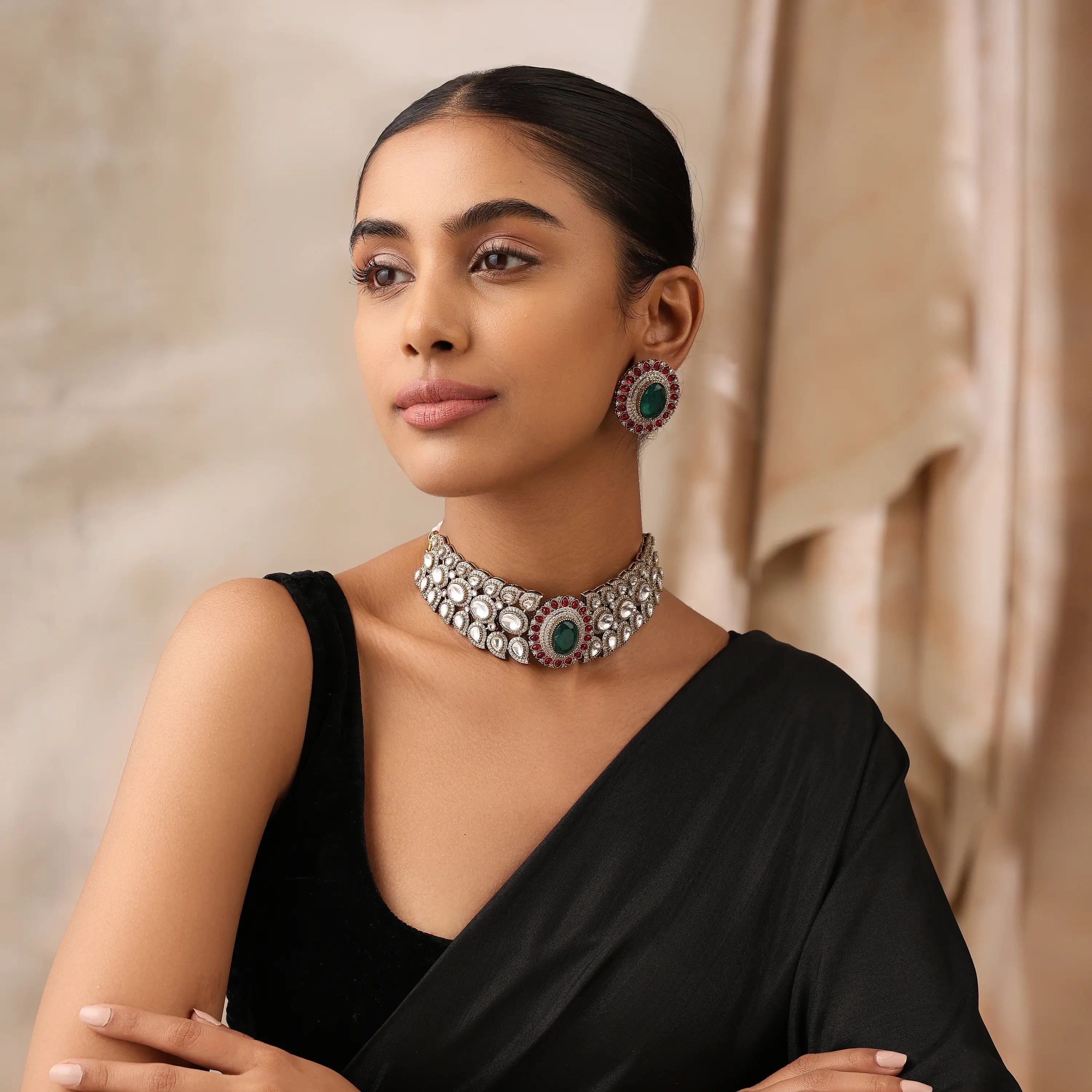 Aadhira Emerald Royal Kundan Choker Set