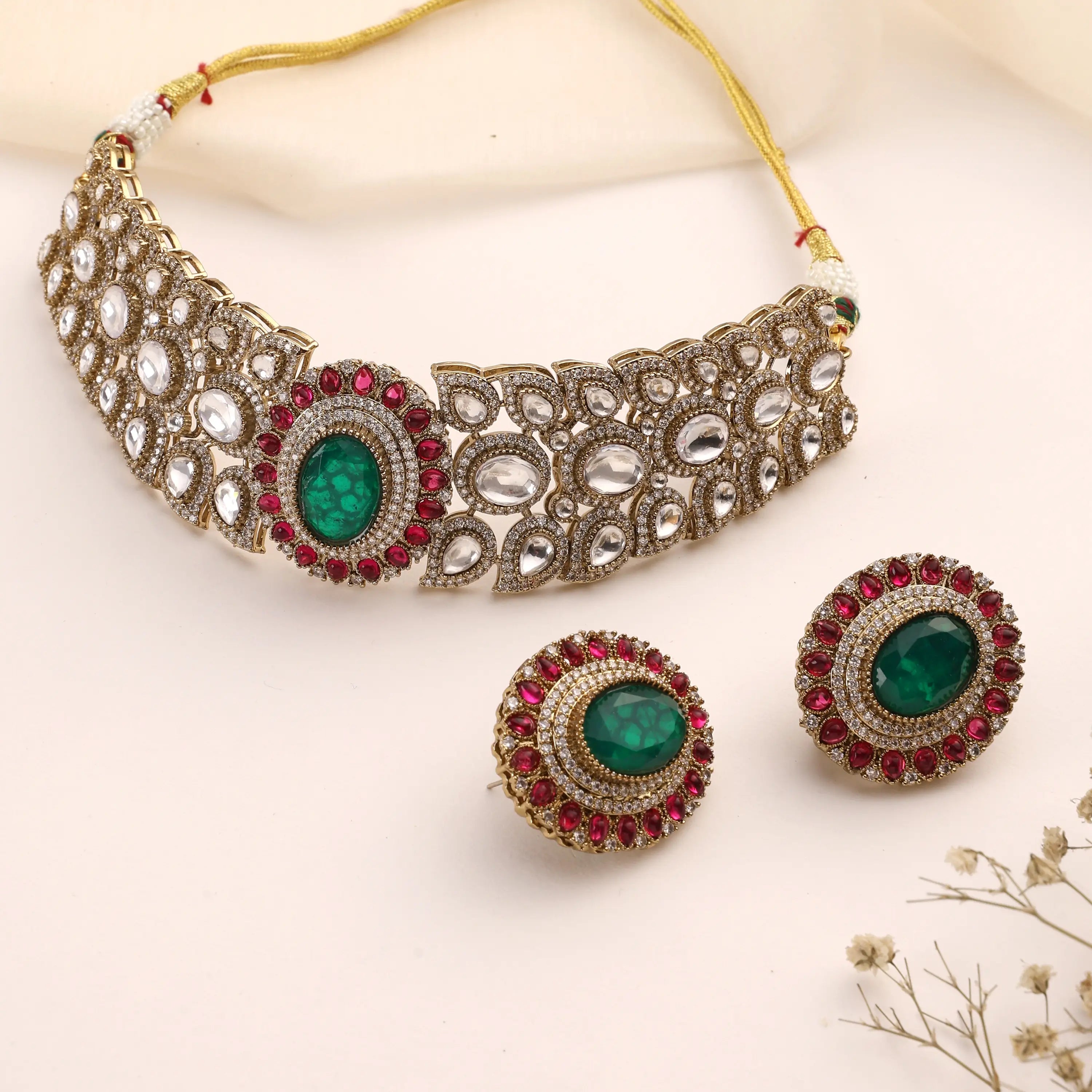 Aadhira Emerald Royal Kundan Choker Set