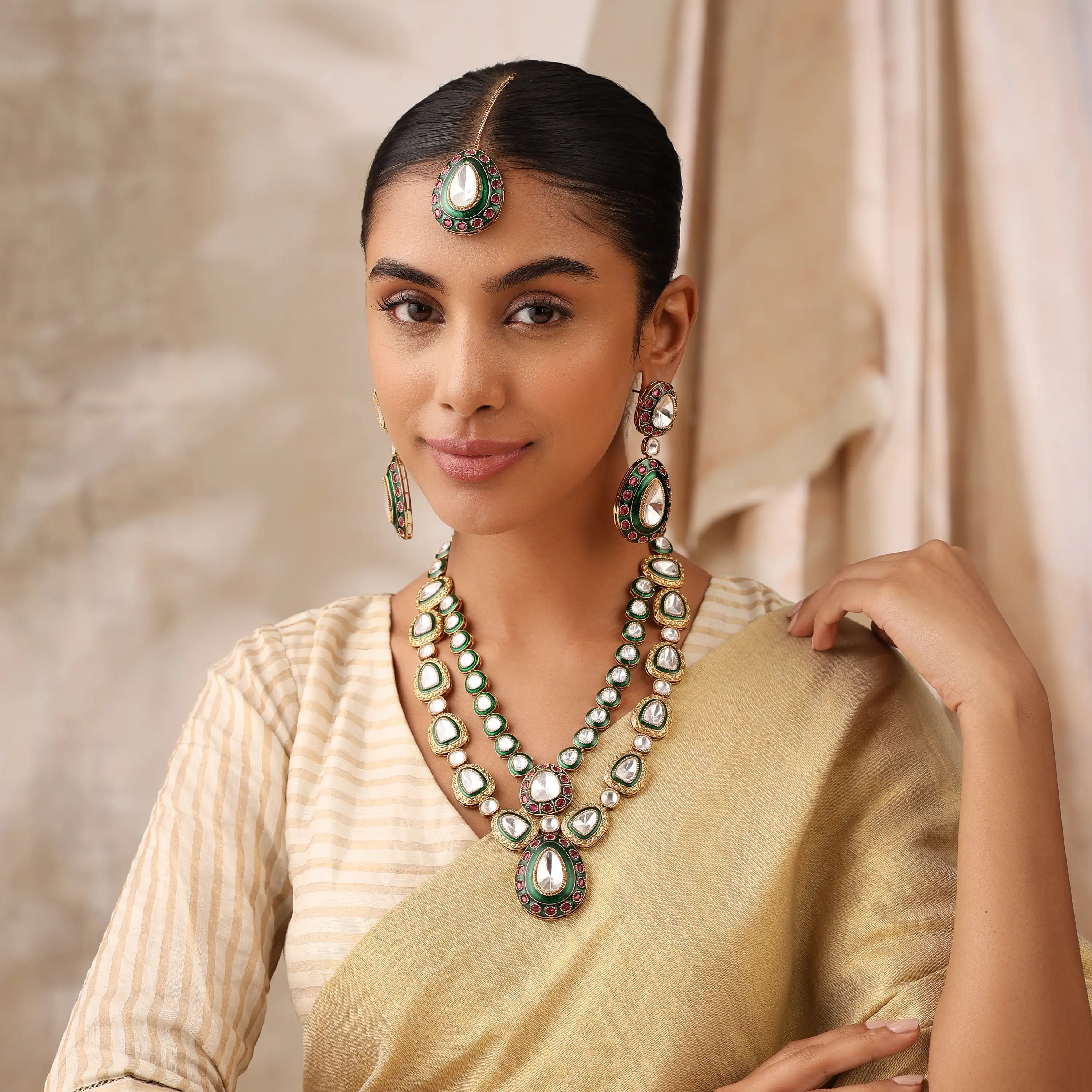 Aarunya Emerald Kundan Bridal Necklace Set