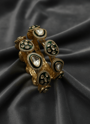 Aarvi Emerald Kundan Bangles – Gold Plated (Set of 2)
