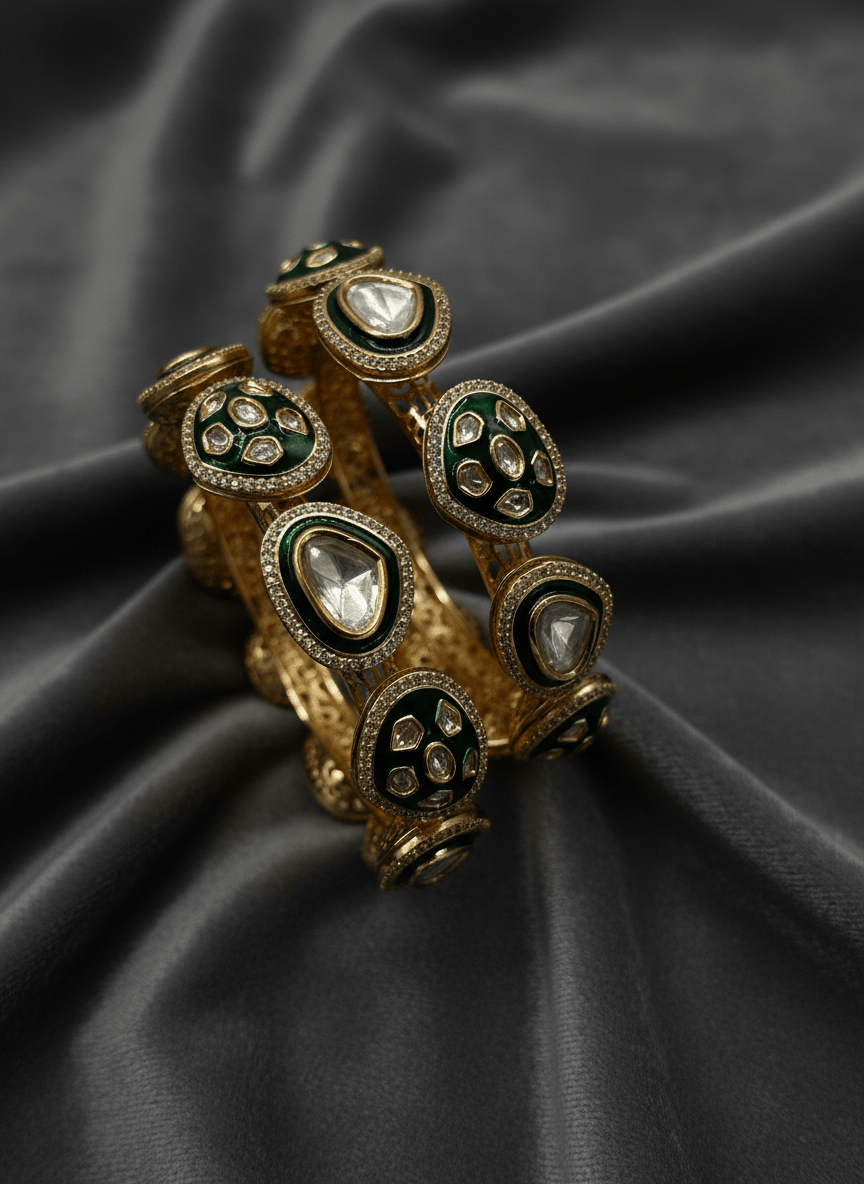 Aarvi Emerald Kundan Bangles – Gold Plated (Set of 2)
