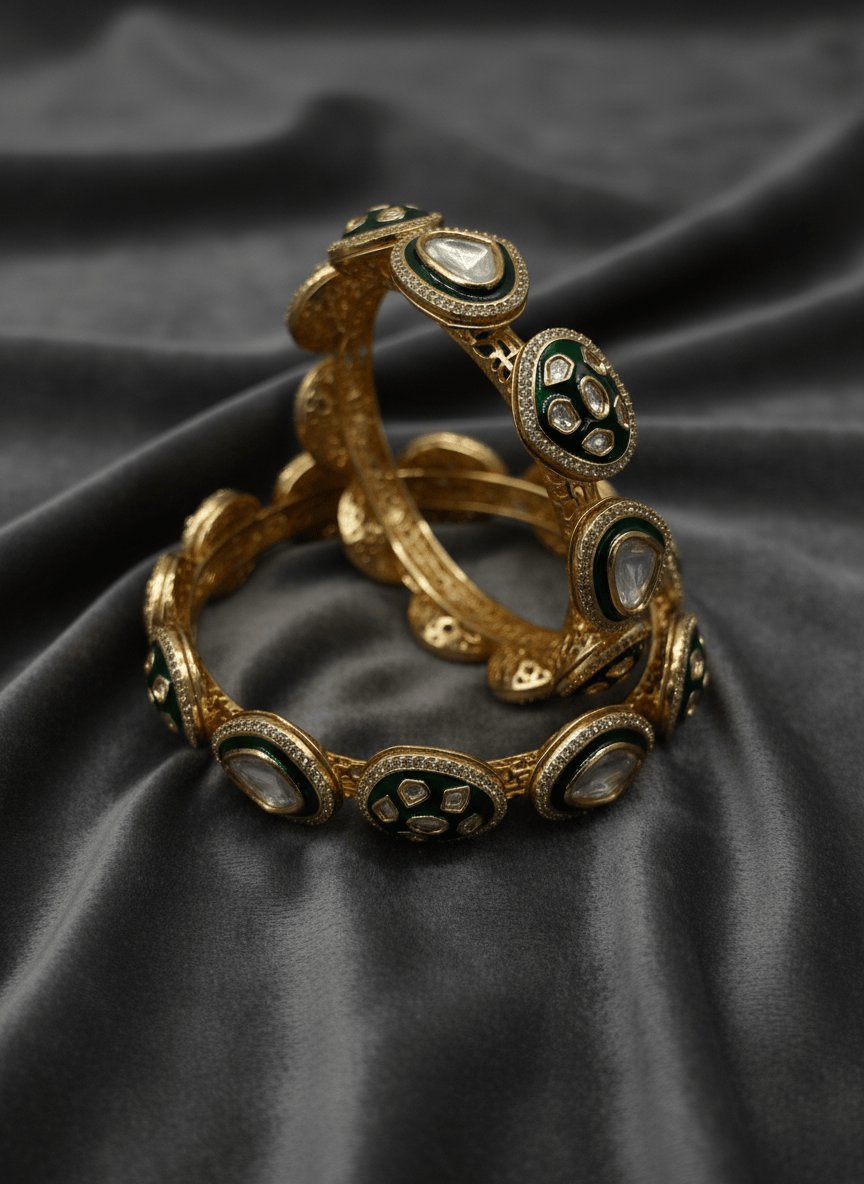 Aarvi Emerald Kundan Bangles – Gold Plated (Set of 2)