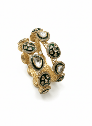 Aarvi Emerald Kundan Bangles – Gold Plated (Set of 2)