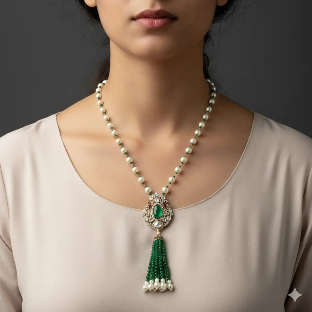Aira Emerald Pearl Drop Necklace