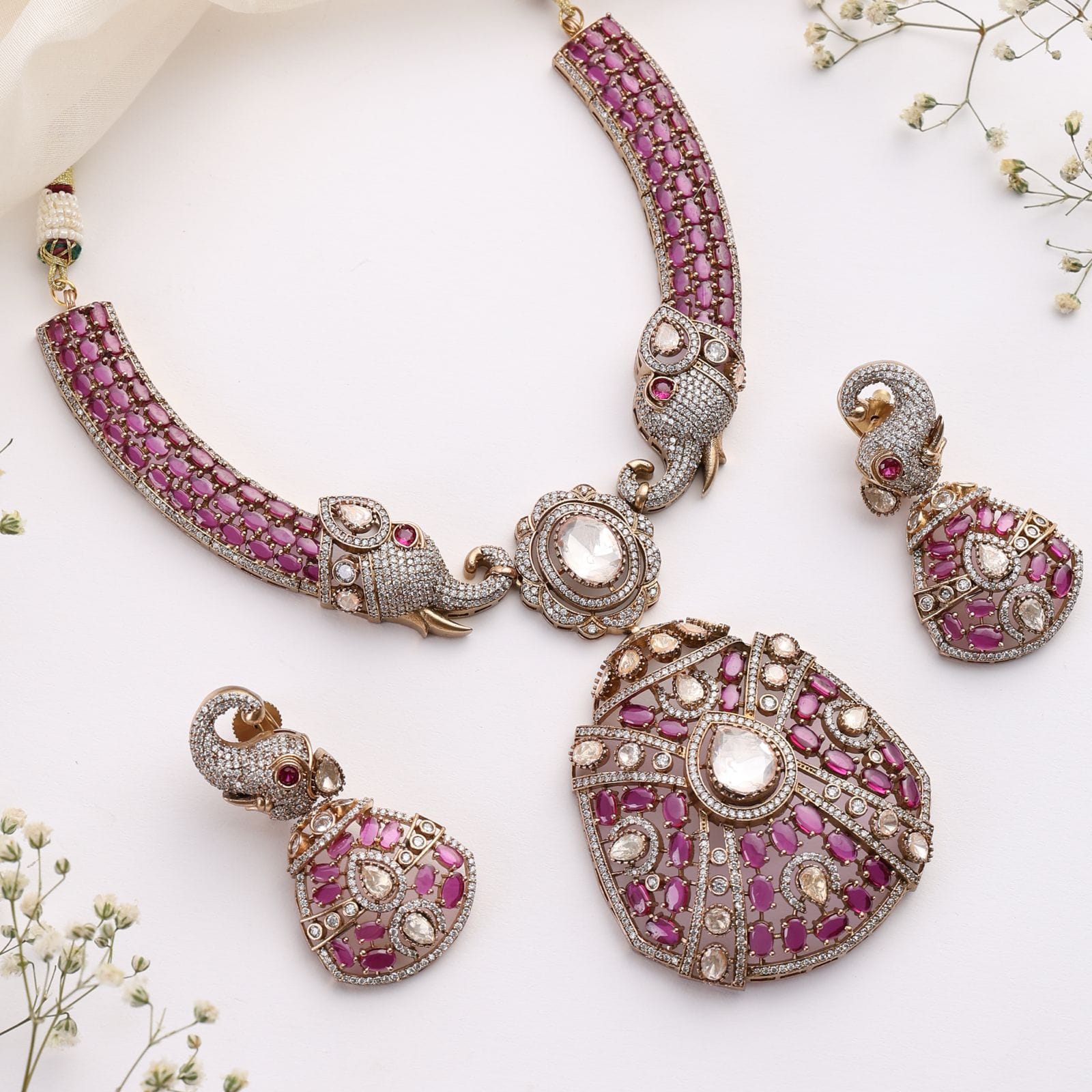 Aishwarya Ruby Polki Heritage Necklace Set with Earrings