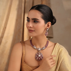 Aishwarya Ruby Polki Heritage Necklace Set with Earrings