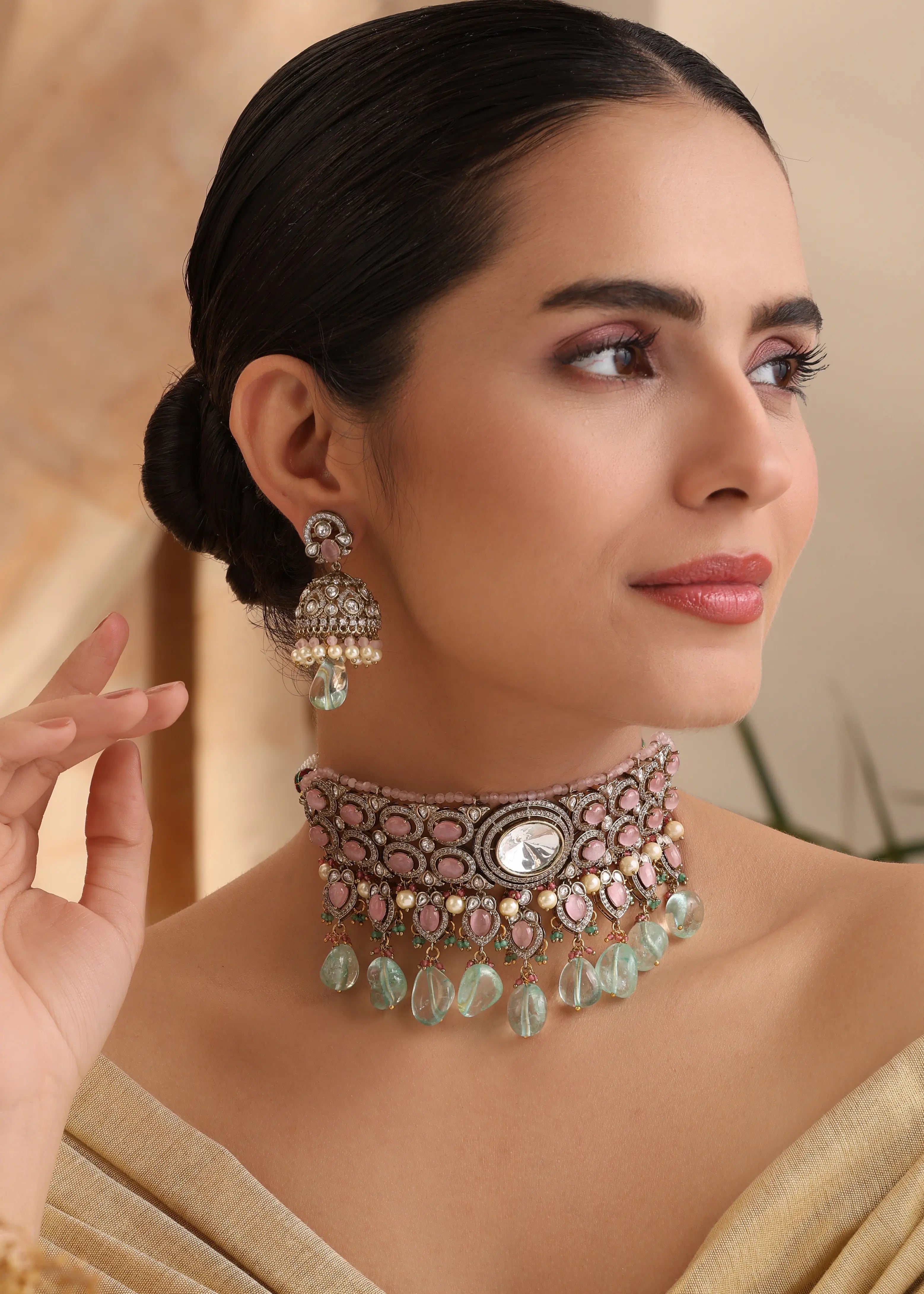 Alisha Mint Pink Kundan Choker Set