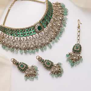 Alira Green Kundan Choker Set with Earrings & Maang Tikka