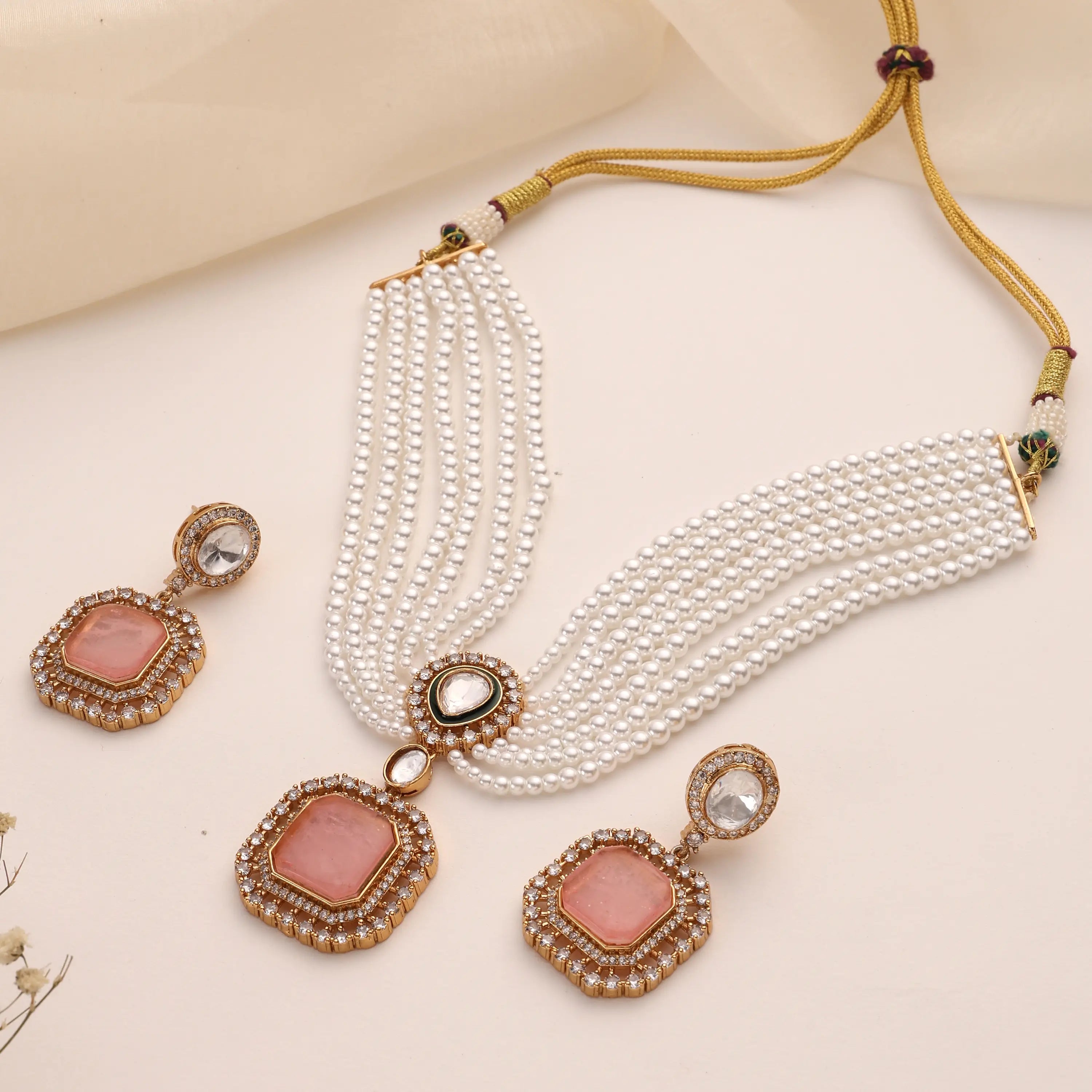Alora Blush Pearl Kundan Choker Set