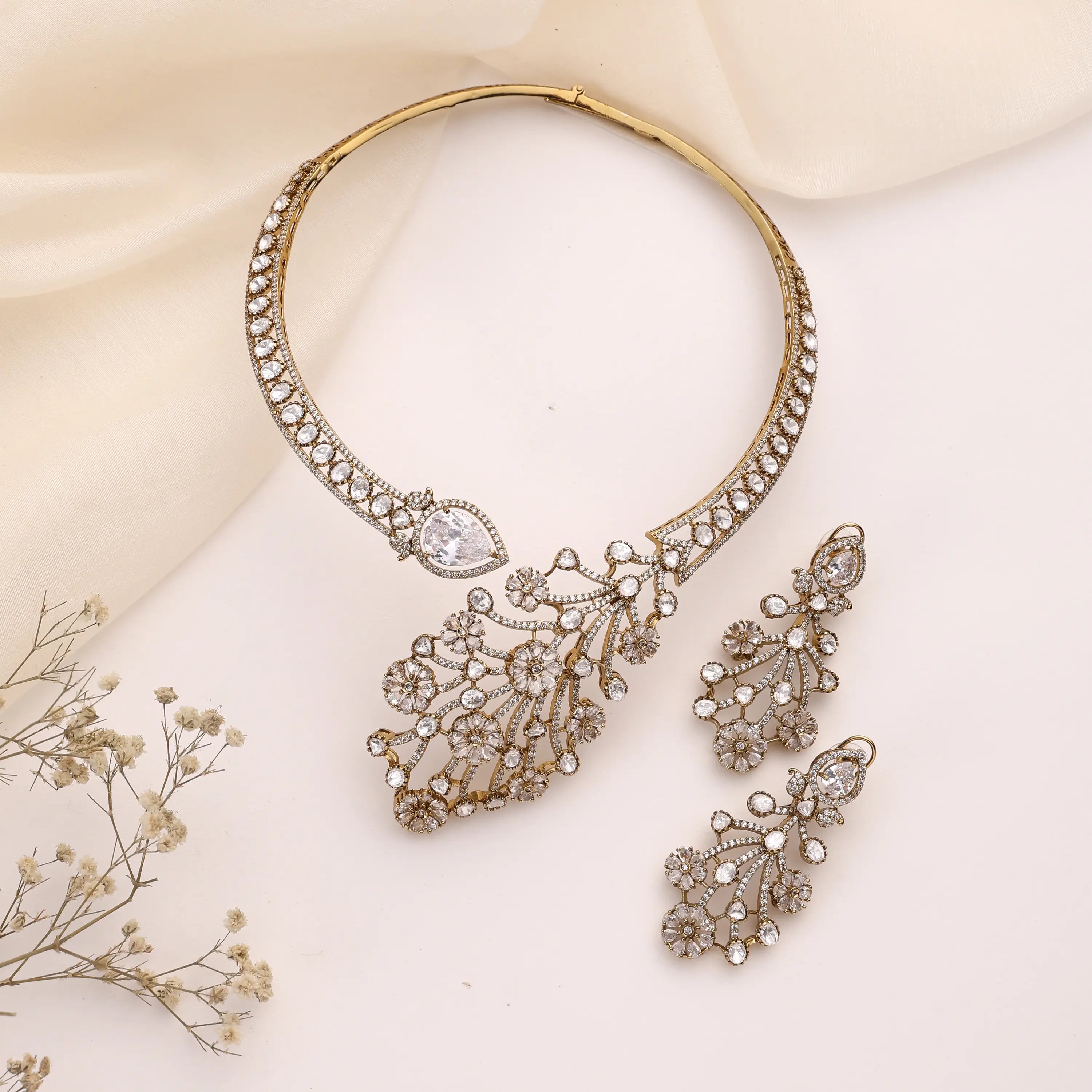 Amarysa Clear Floral Kundan Statement Necklace Set