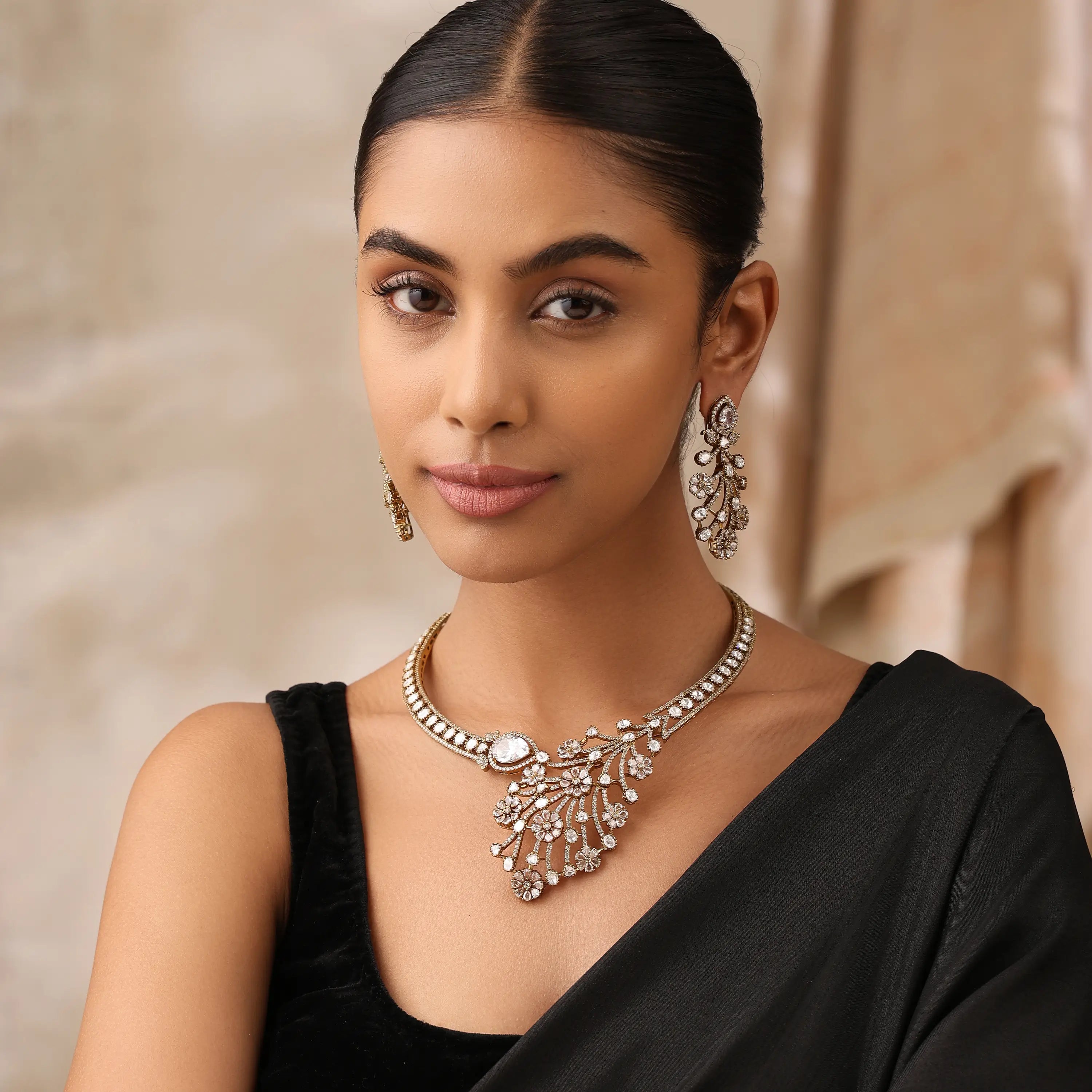 Amarysa Clear Floral Kundan Statement Necklace Set