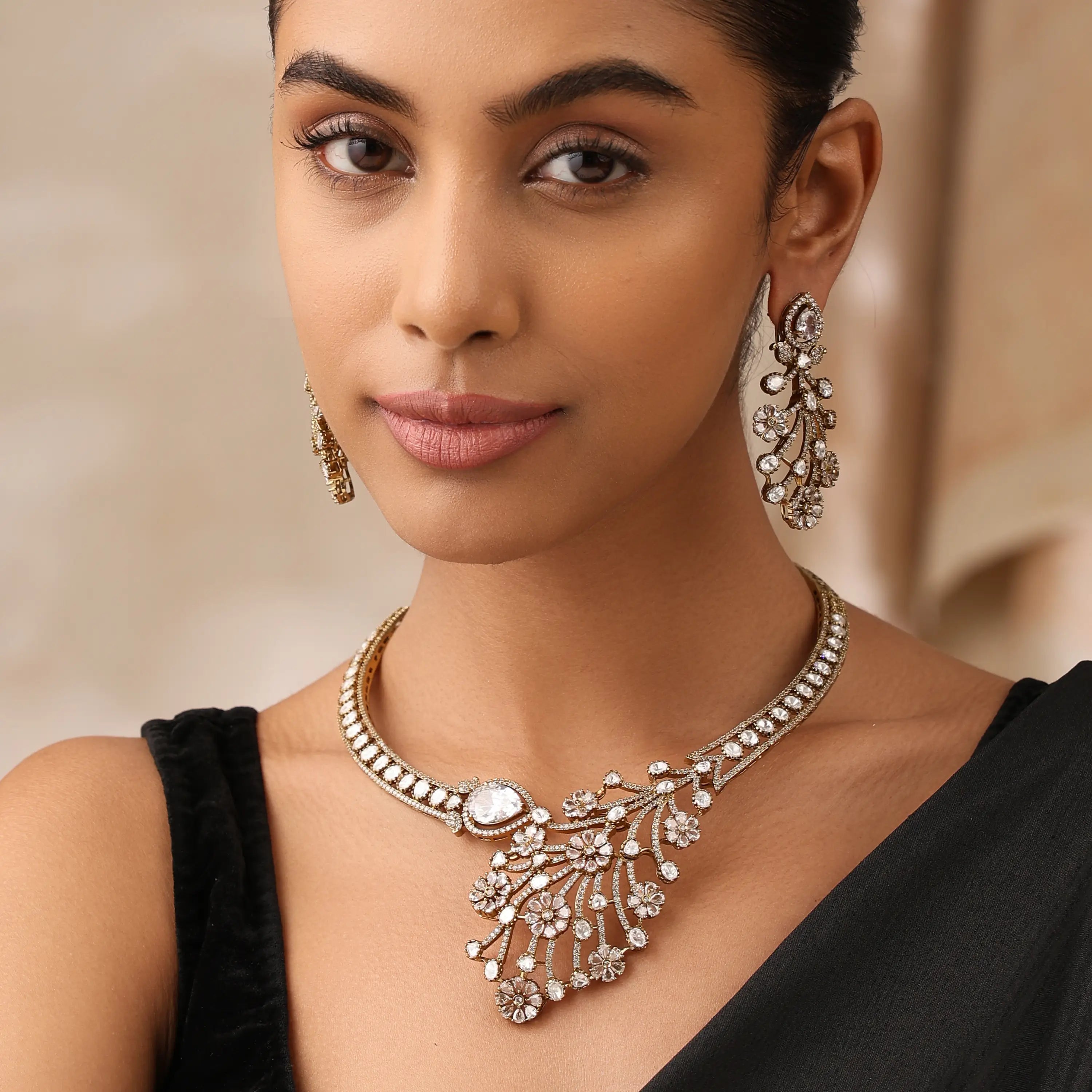 Amarysa Clear Floral Kundan Statement Necklace Set